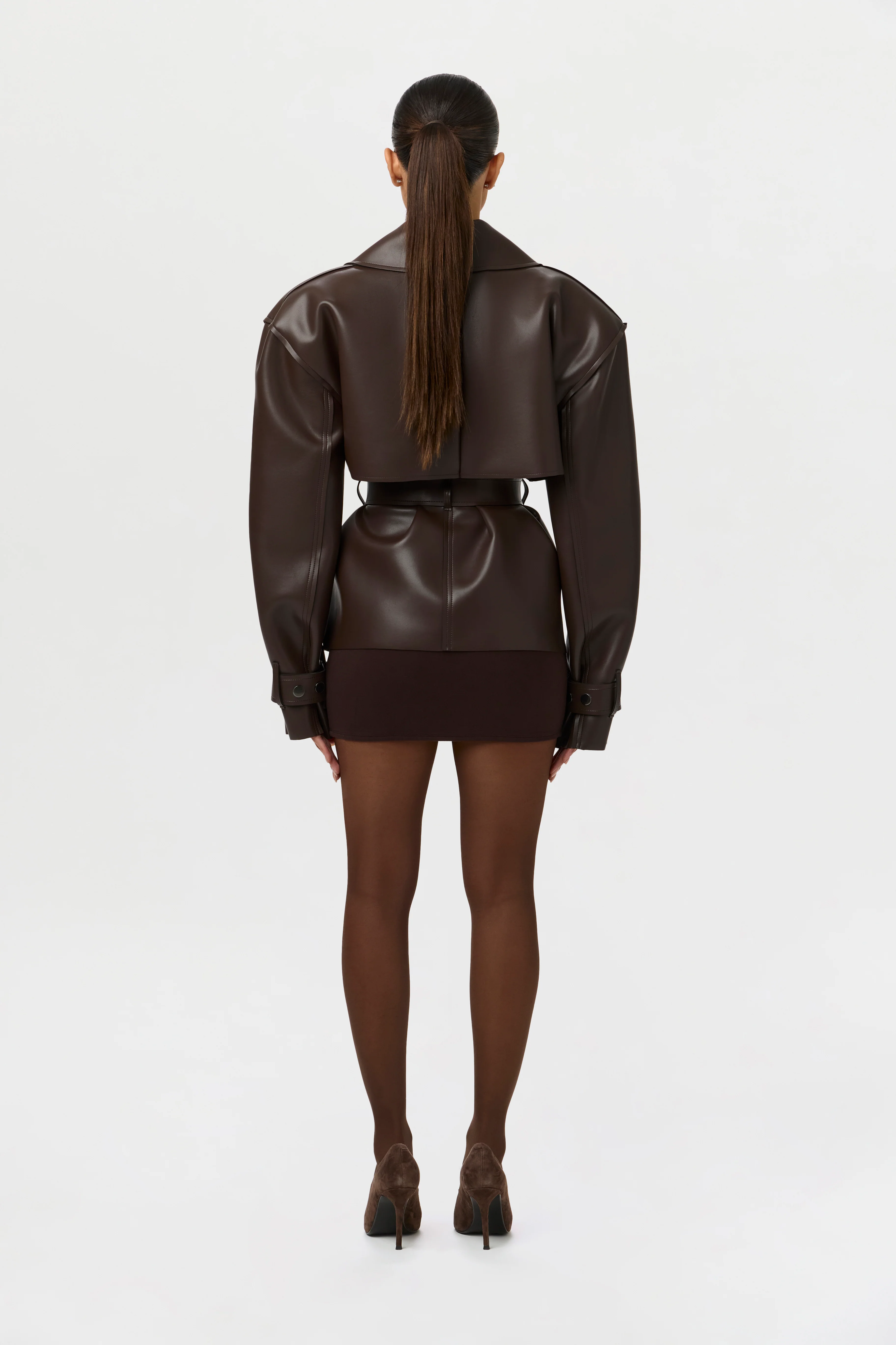 Vegan Leather Cropped Trench Jacket - Image 19