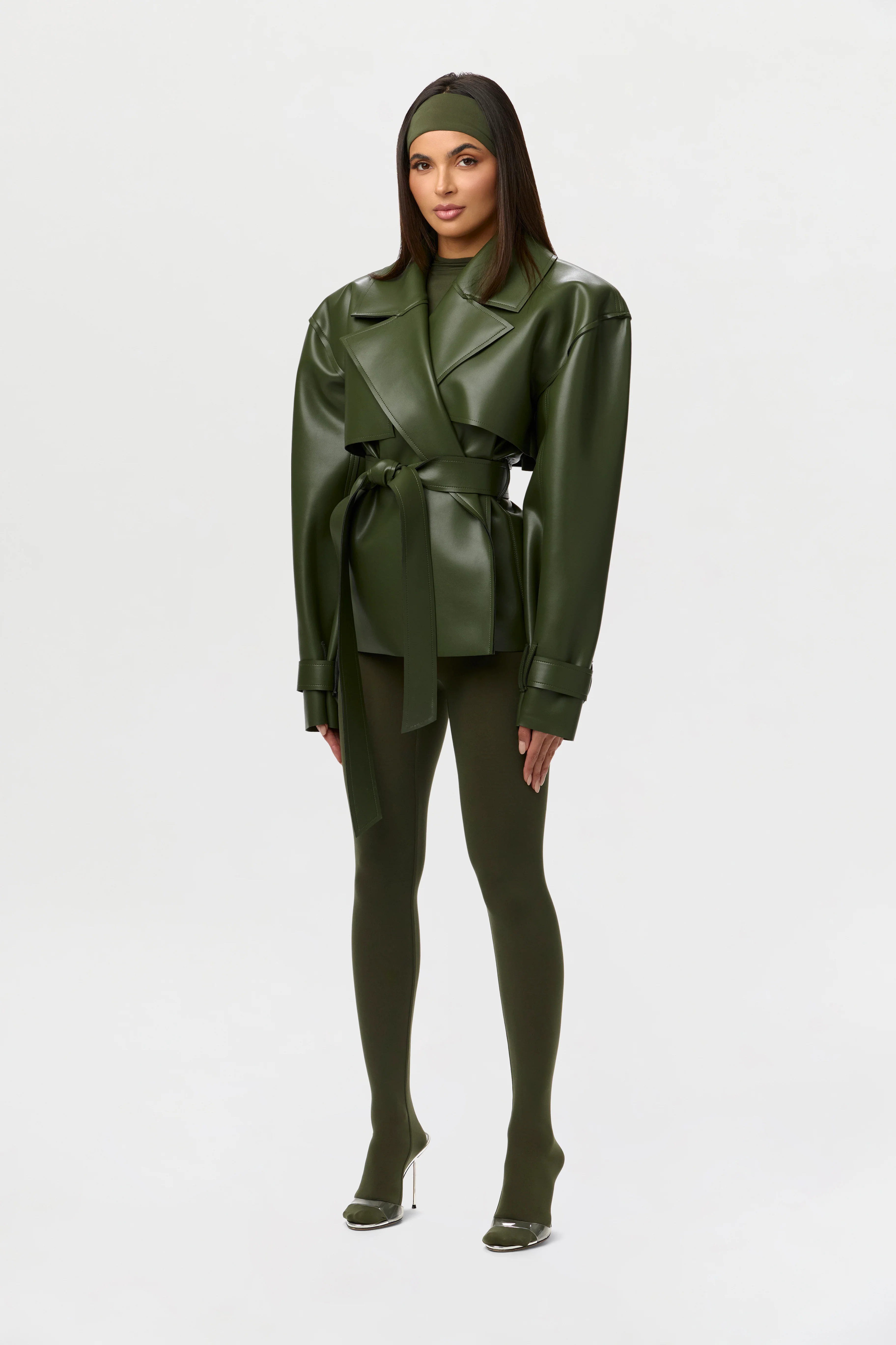 Vegan Leather Cropped Trench Jacket - Image 23