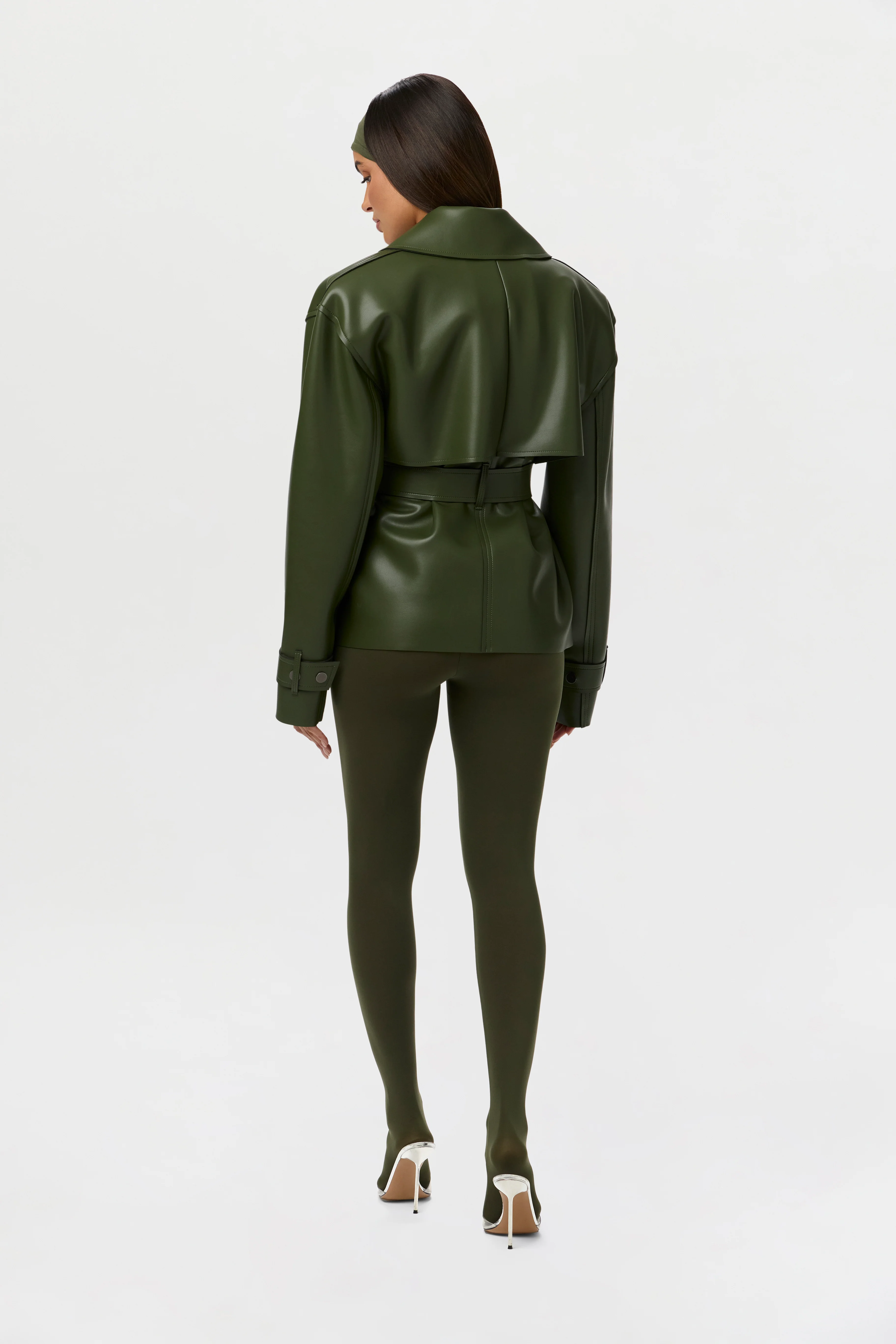 Vegan Leather Cropped Trench Jacket - Image 25