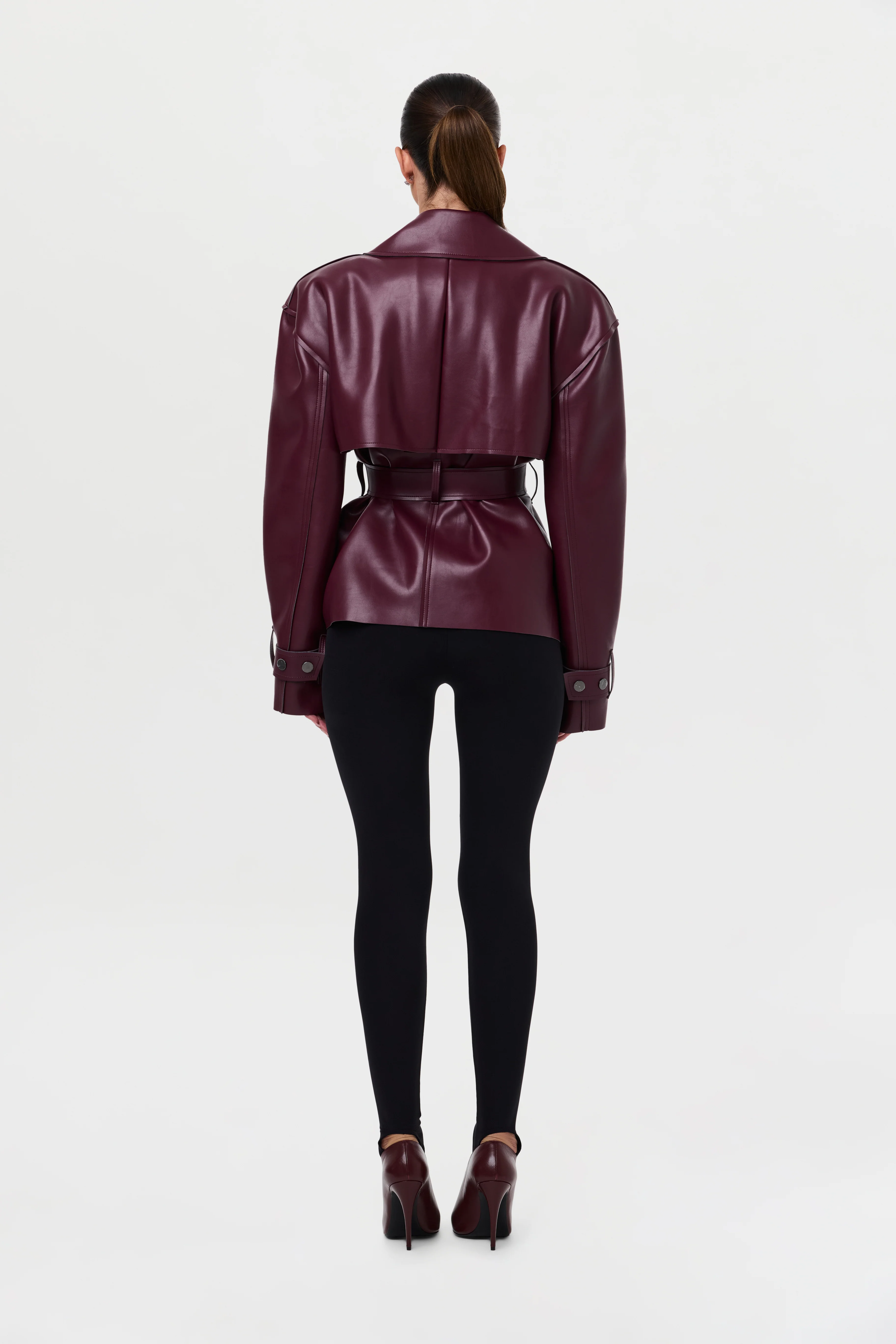 Vegan Leather Cropped Trench Jacket - Image 29