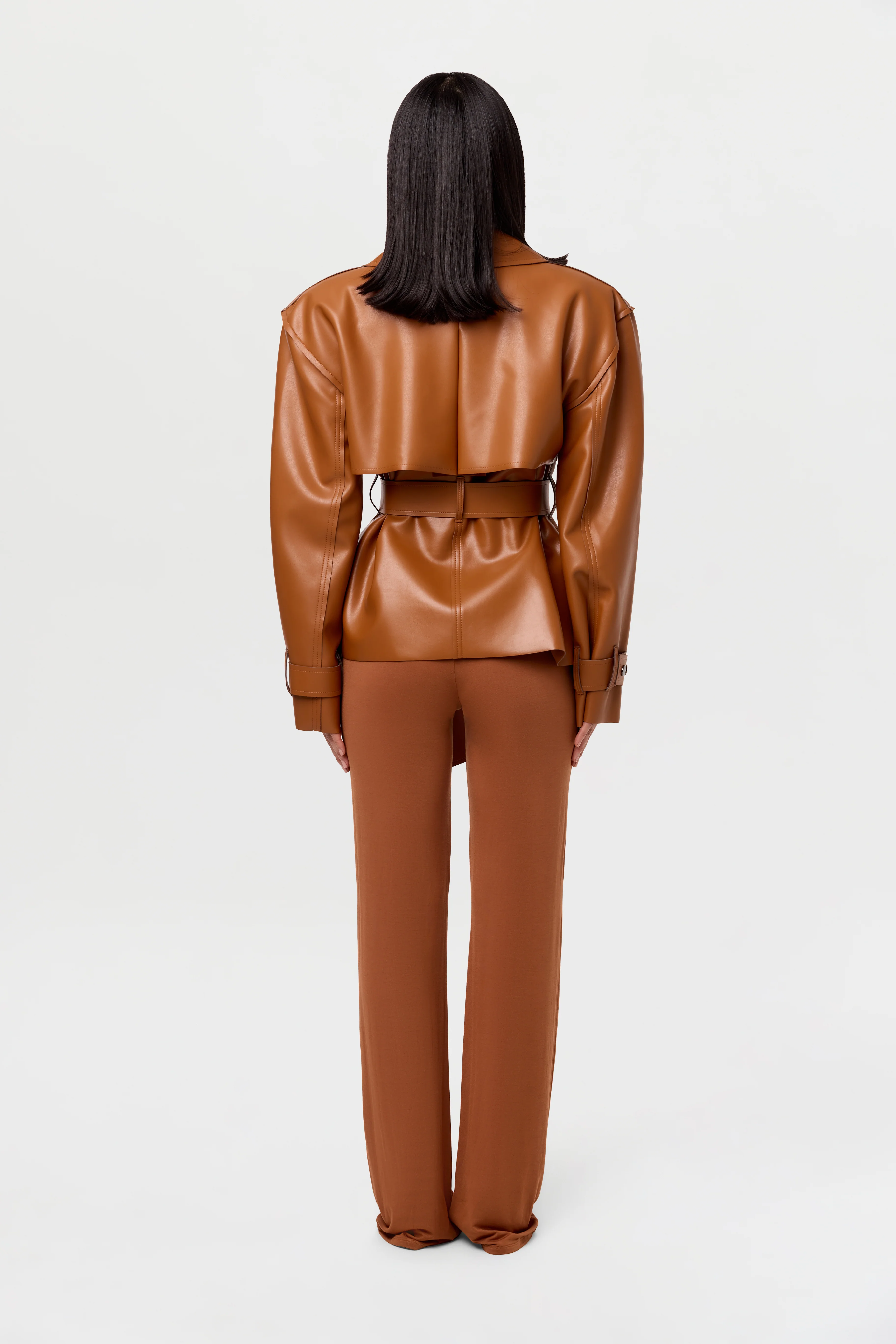 Vegan Leather Cropped Trench Jacket - Image 33
