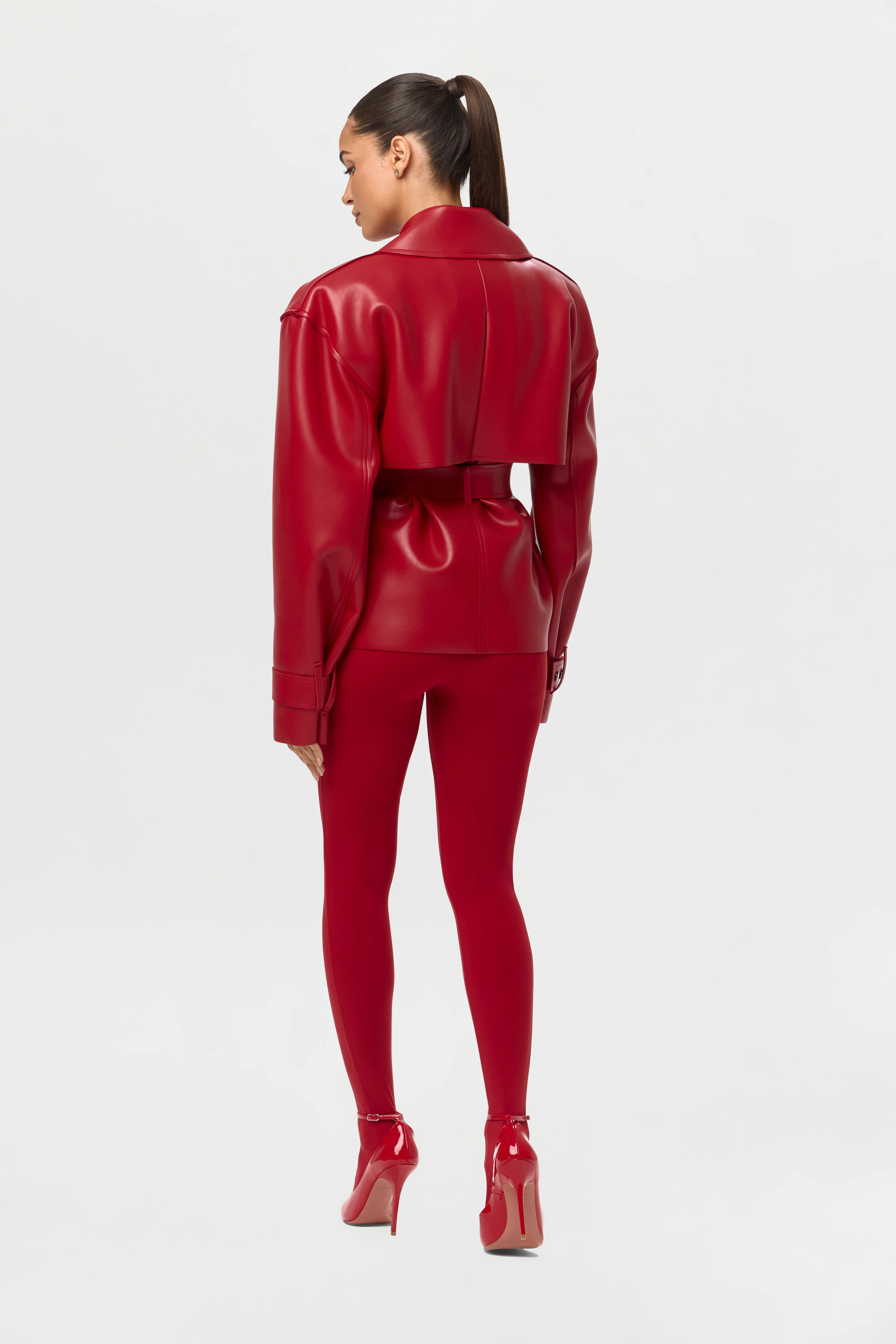 Vegan Leather Cropped Trench Jacket - Image 7