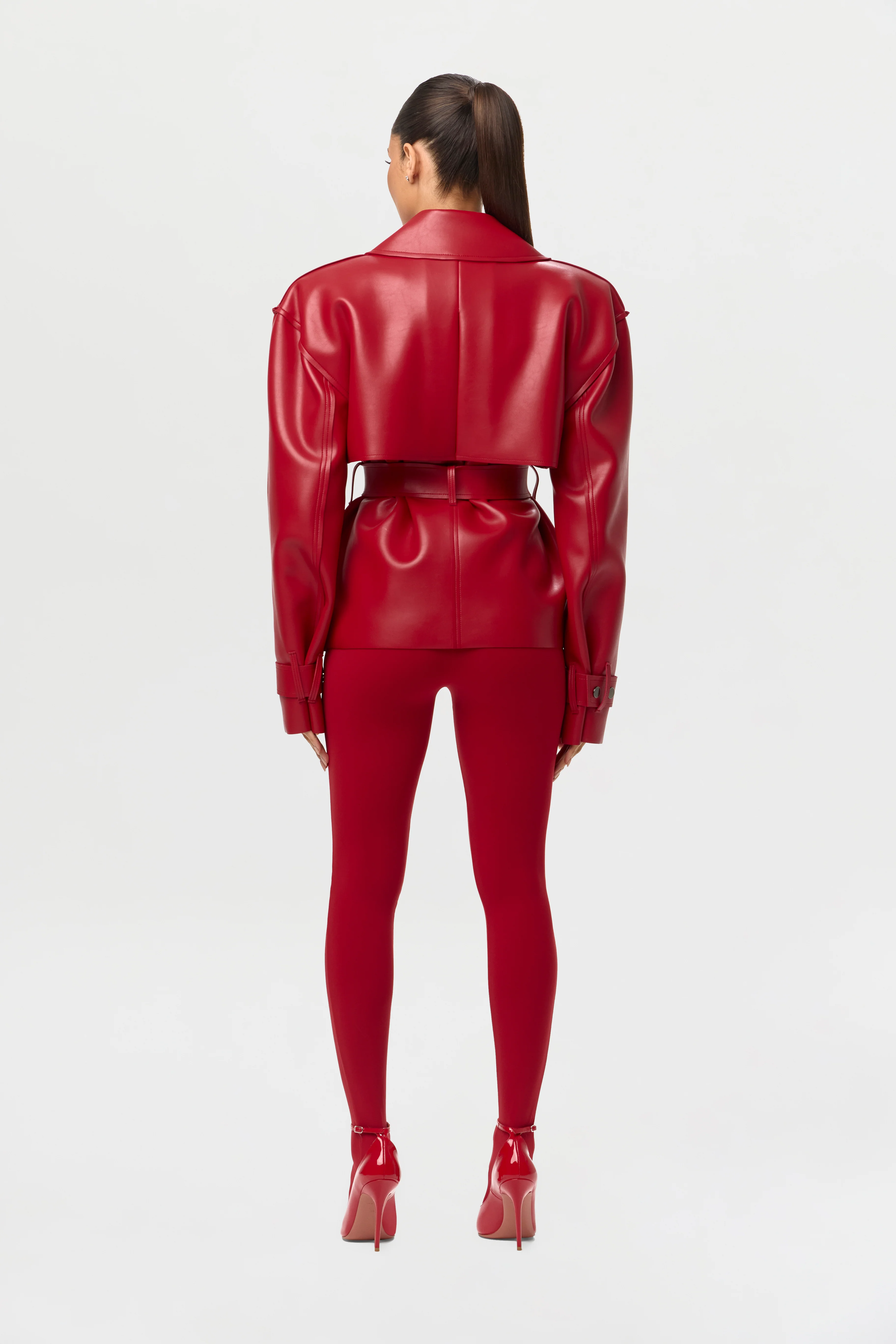 Vegan Leather Cropped Trench Jacket - Image 8