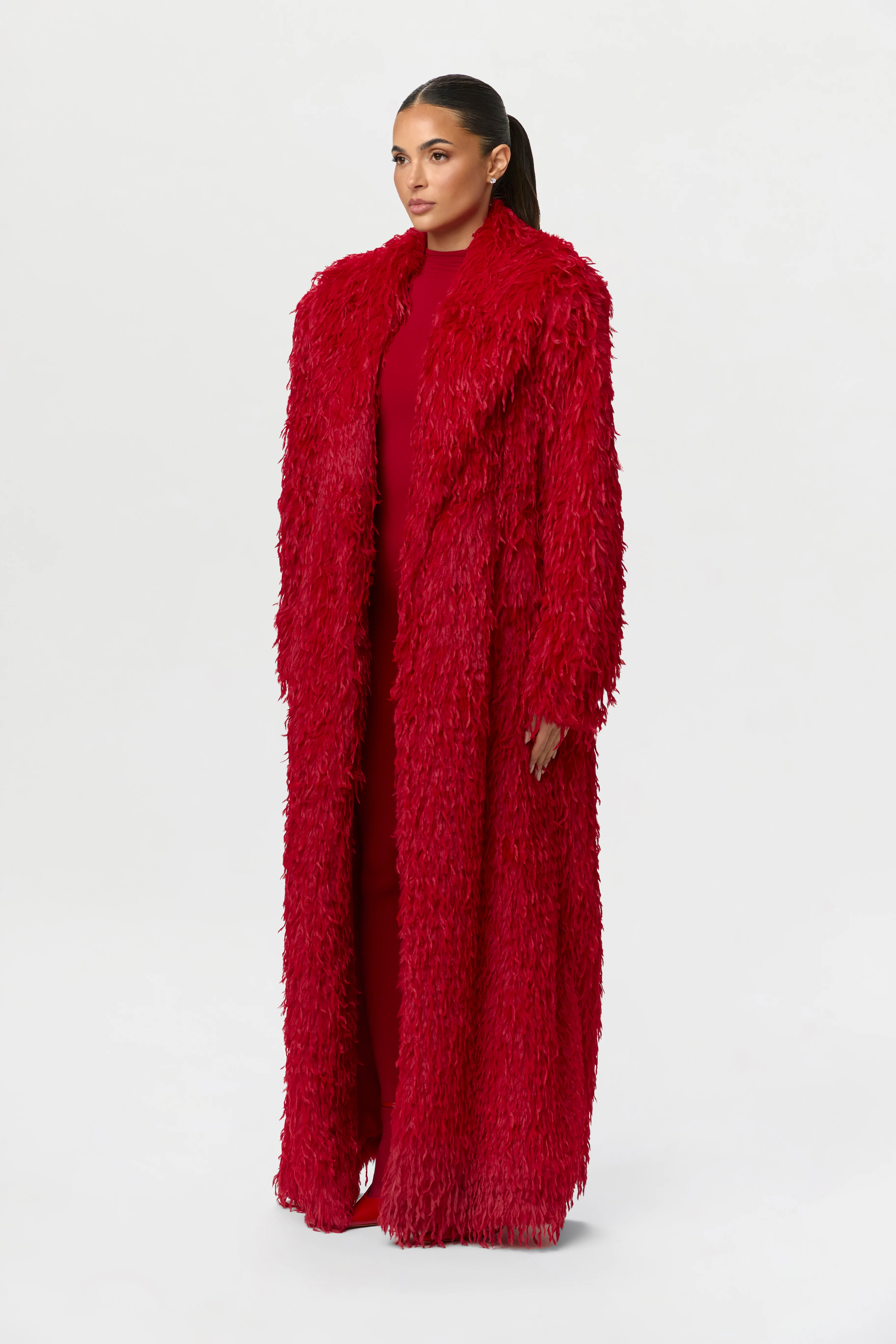 Faux Feather Long Coat - Image 11