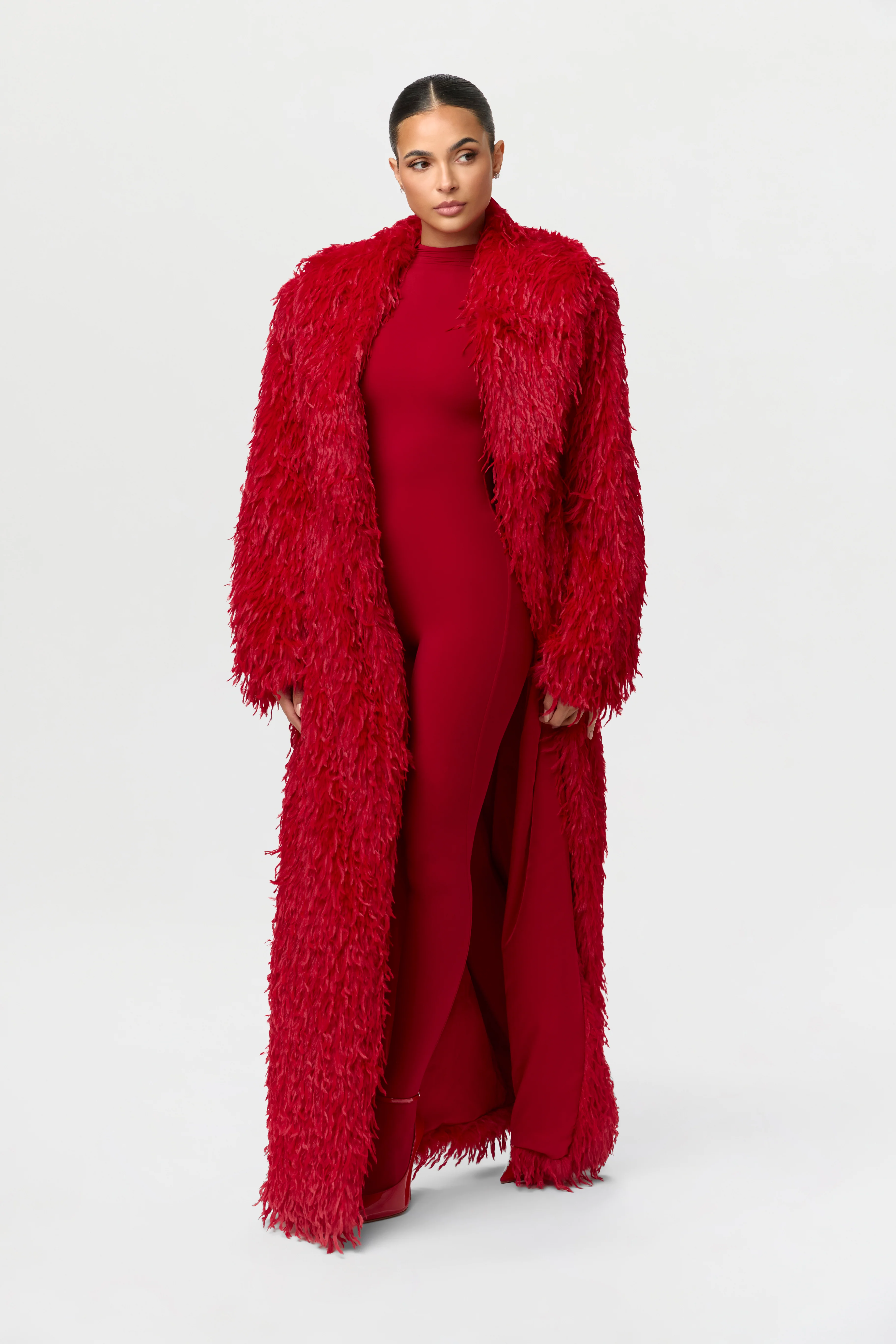 Faux Feather Long Coat - Image 12