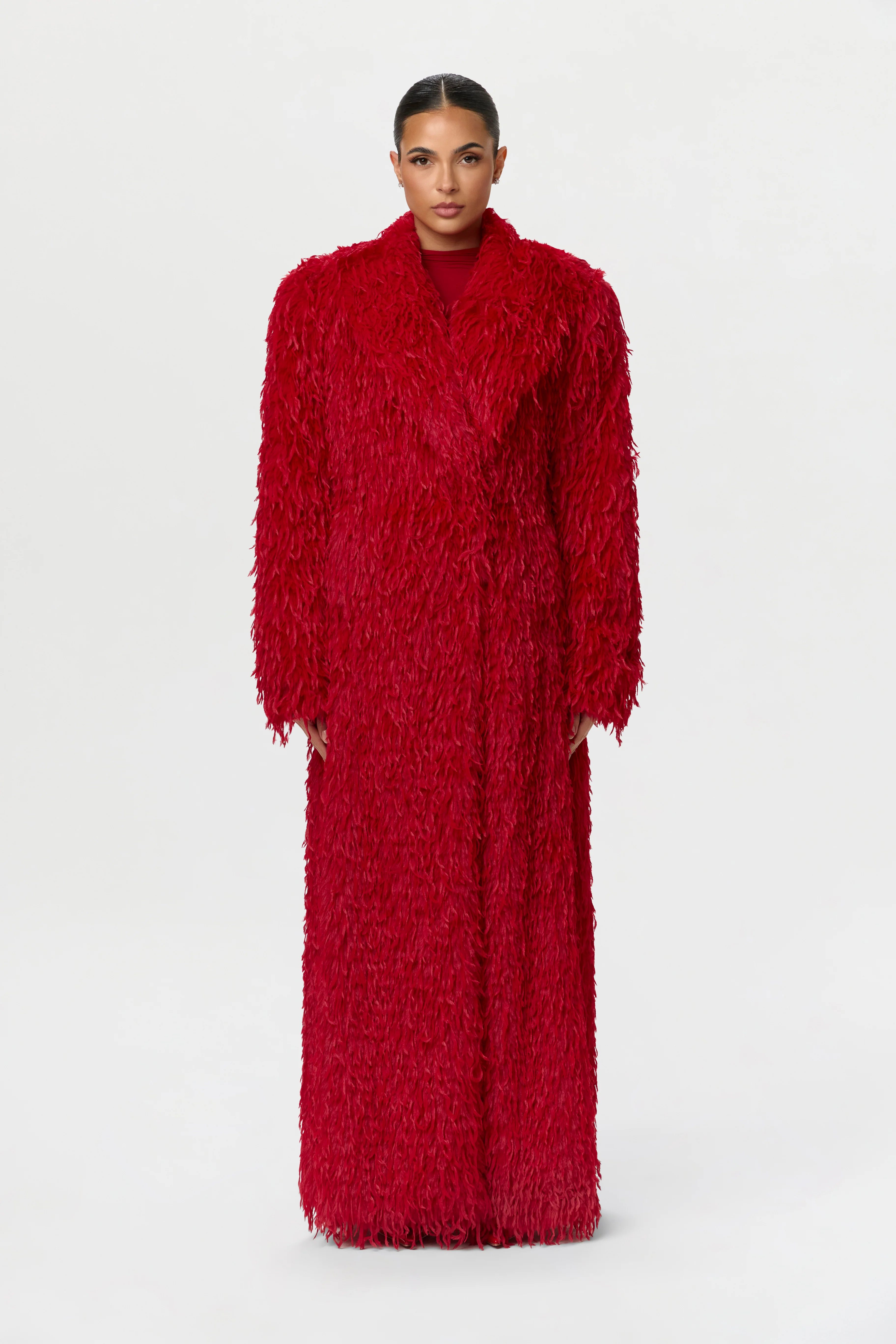 Faux Feather Long Coat - Image 14