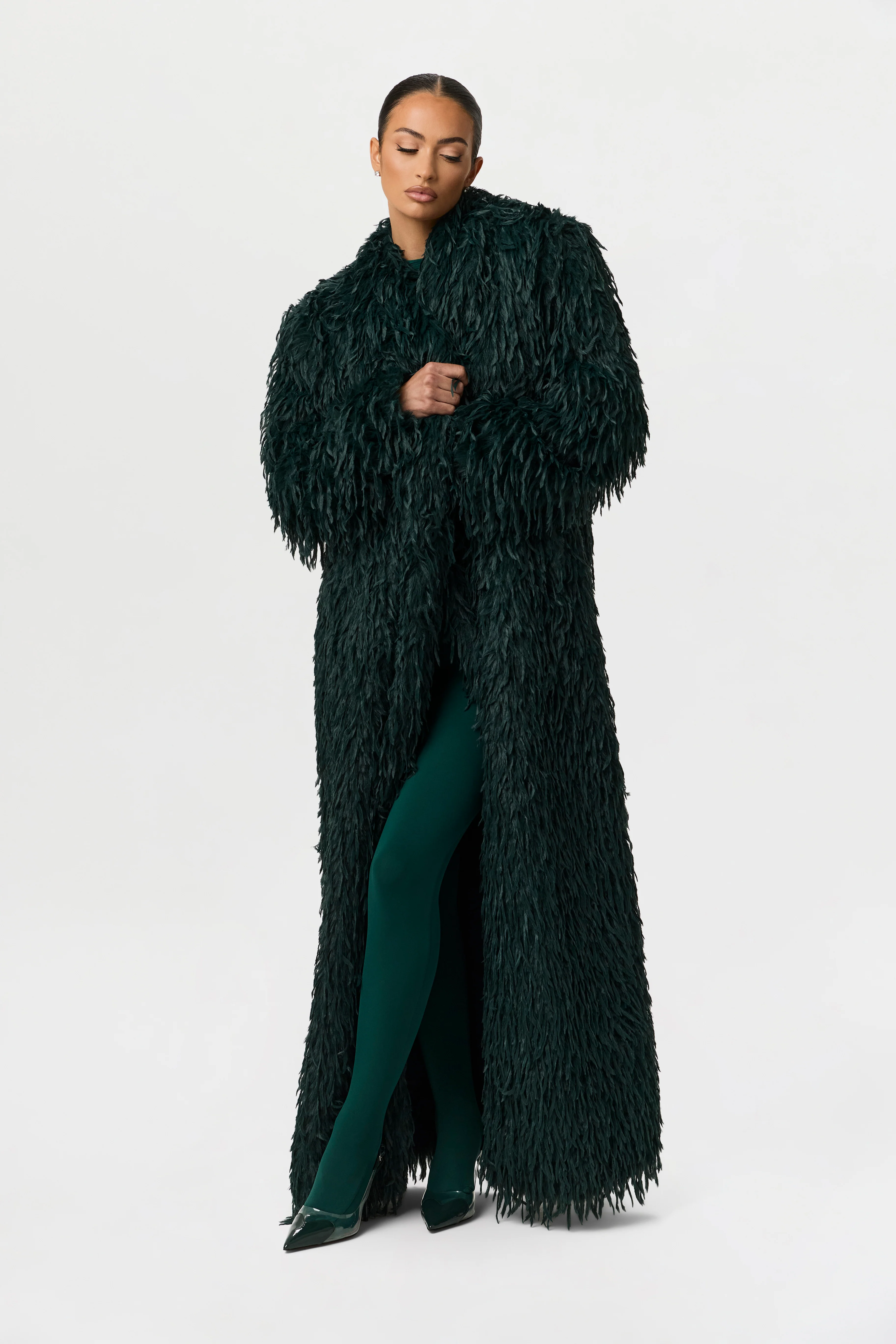 Faux Feather Long Coat - Image 17