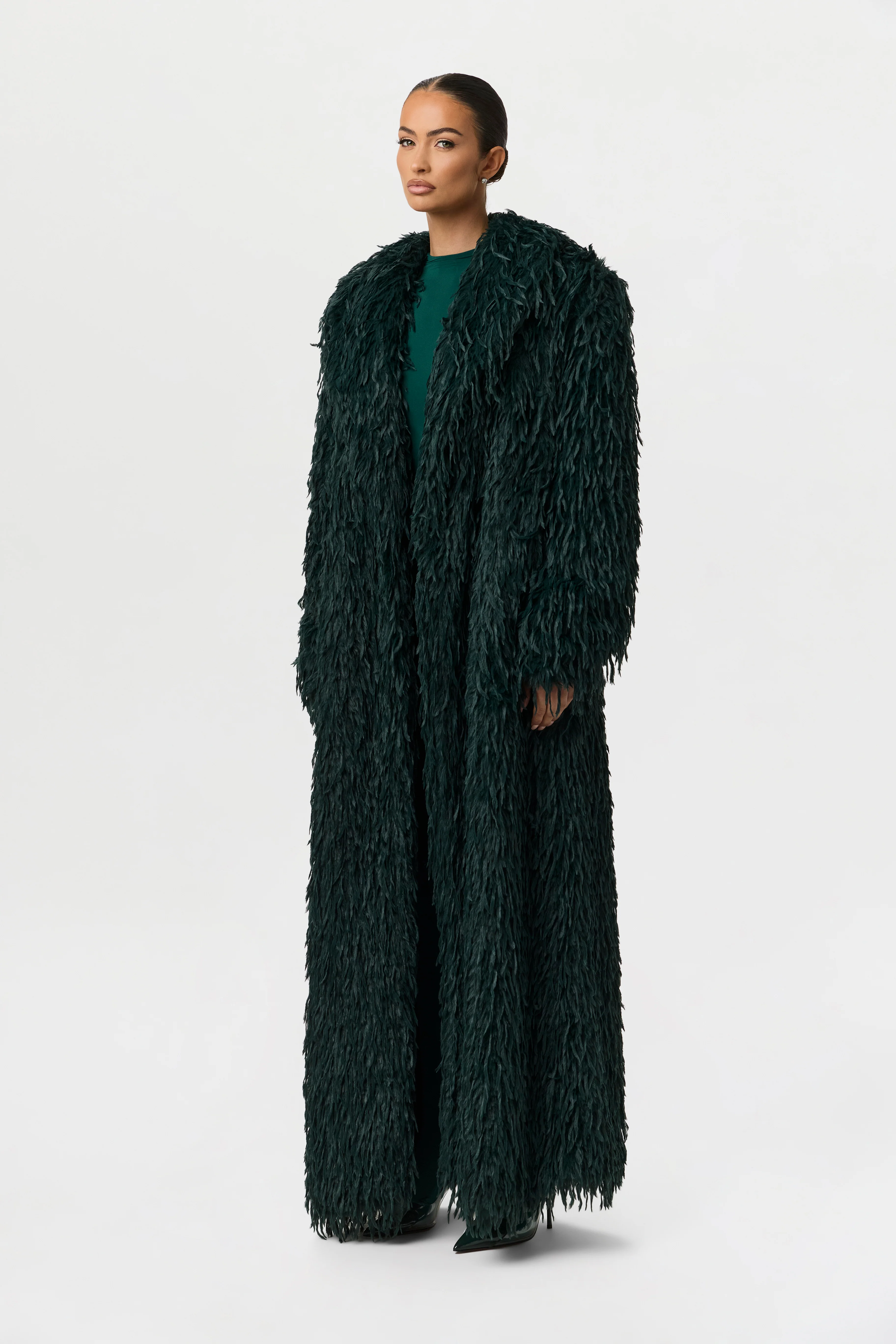 Faux Feather Long Coat - Image 18