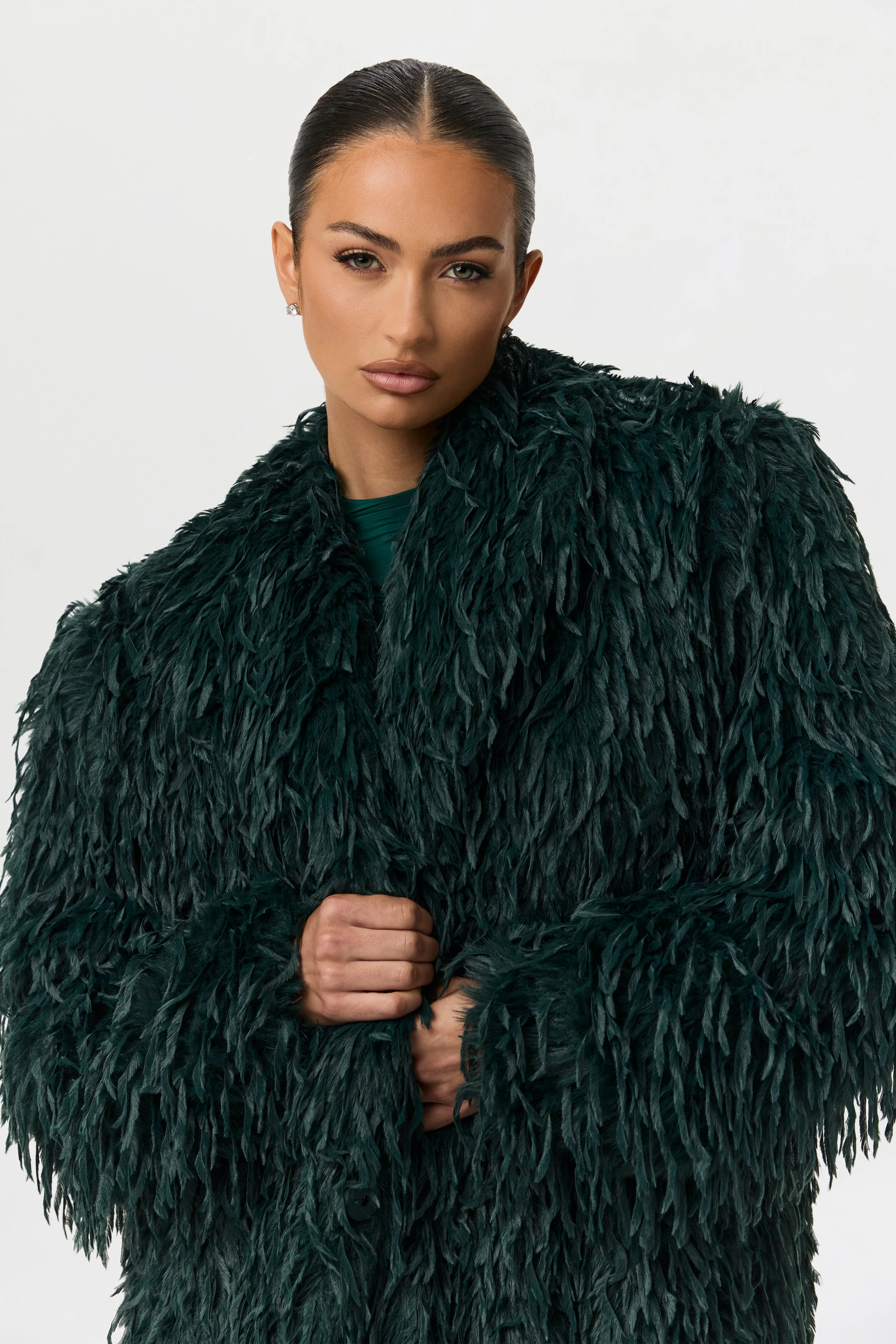 Faux Feather Long Coat - Image 19