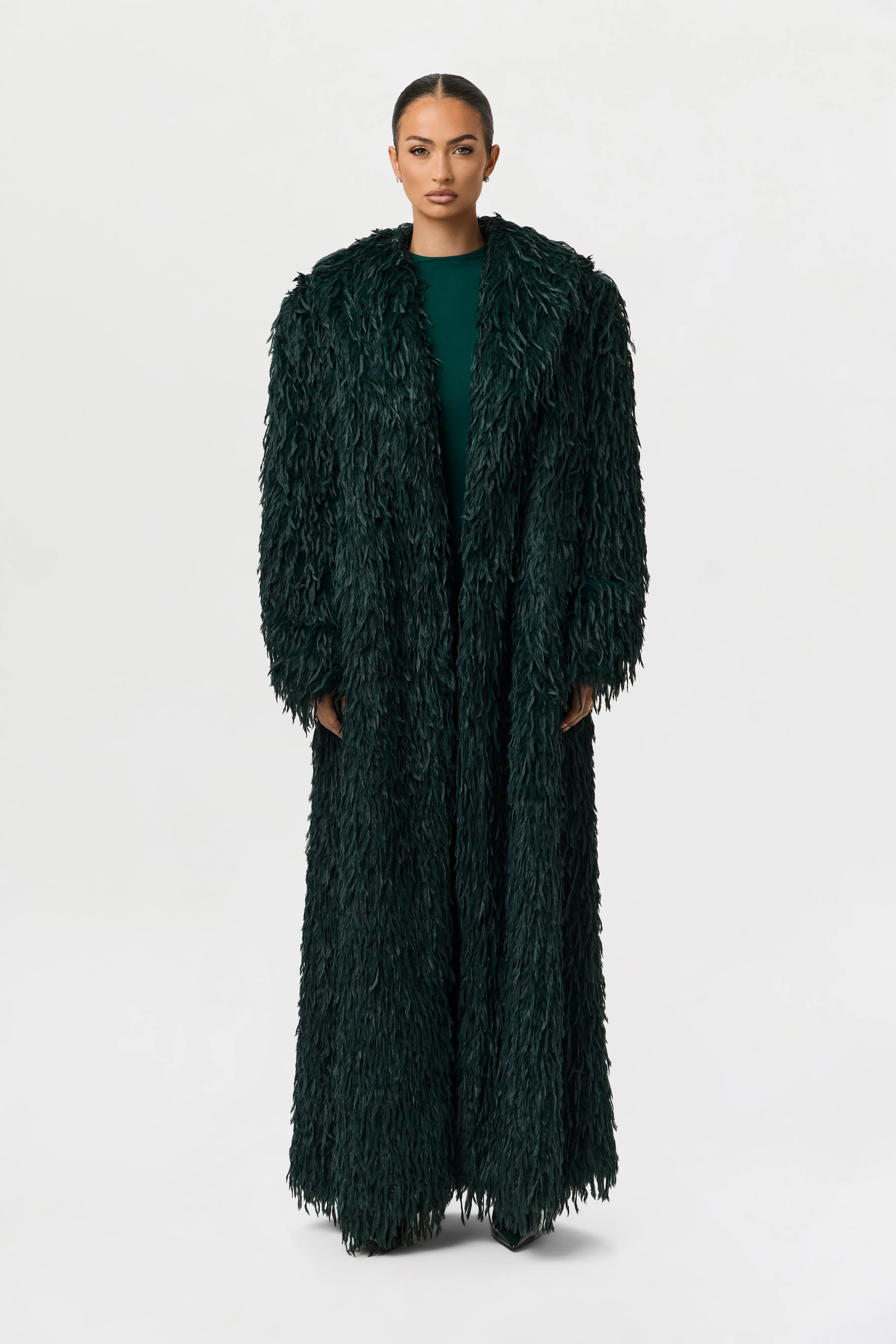 Faux Feather Long Coat - Image 20