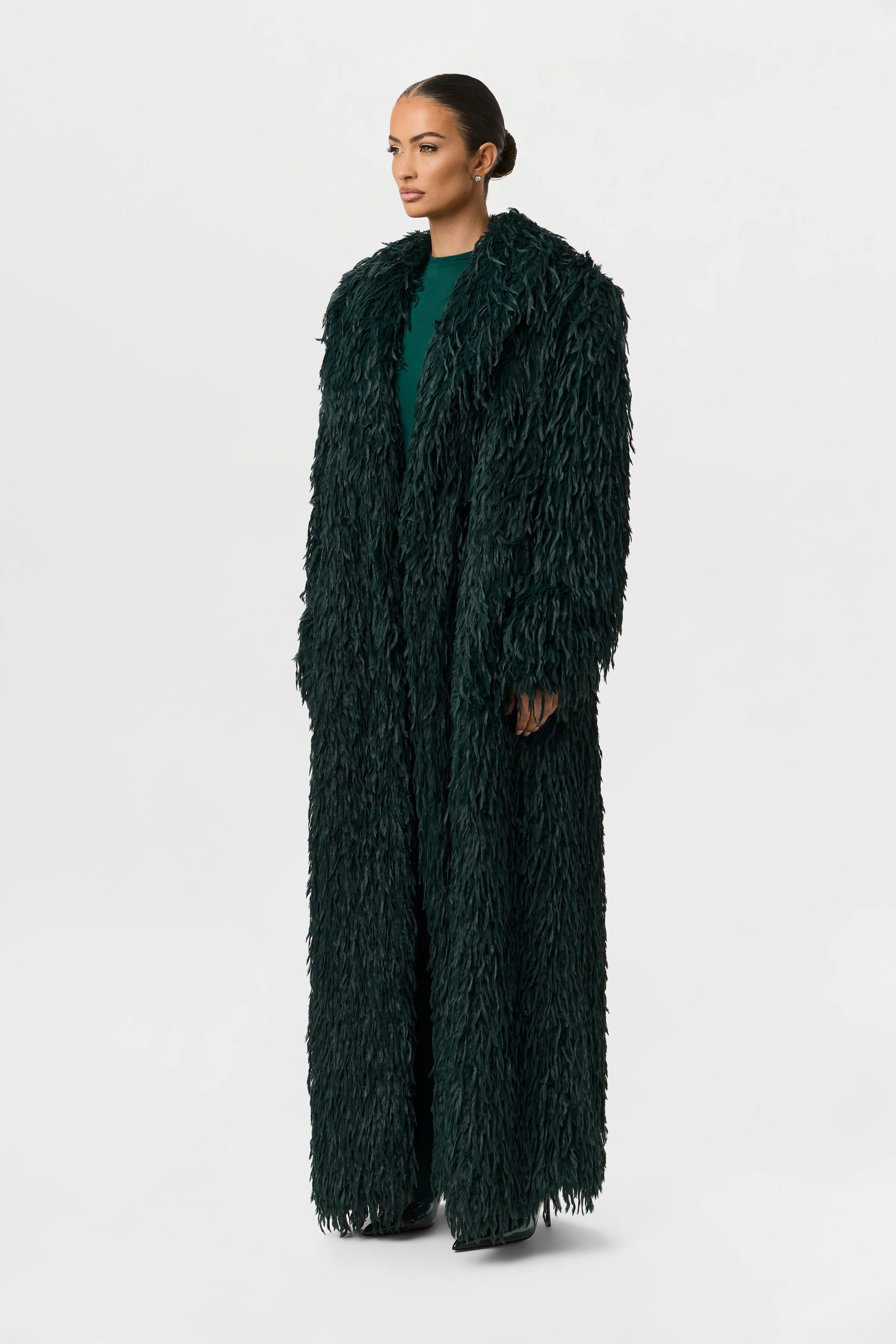 Faux Feather Long Coat - Image 21