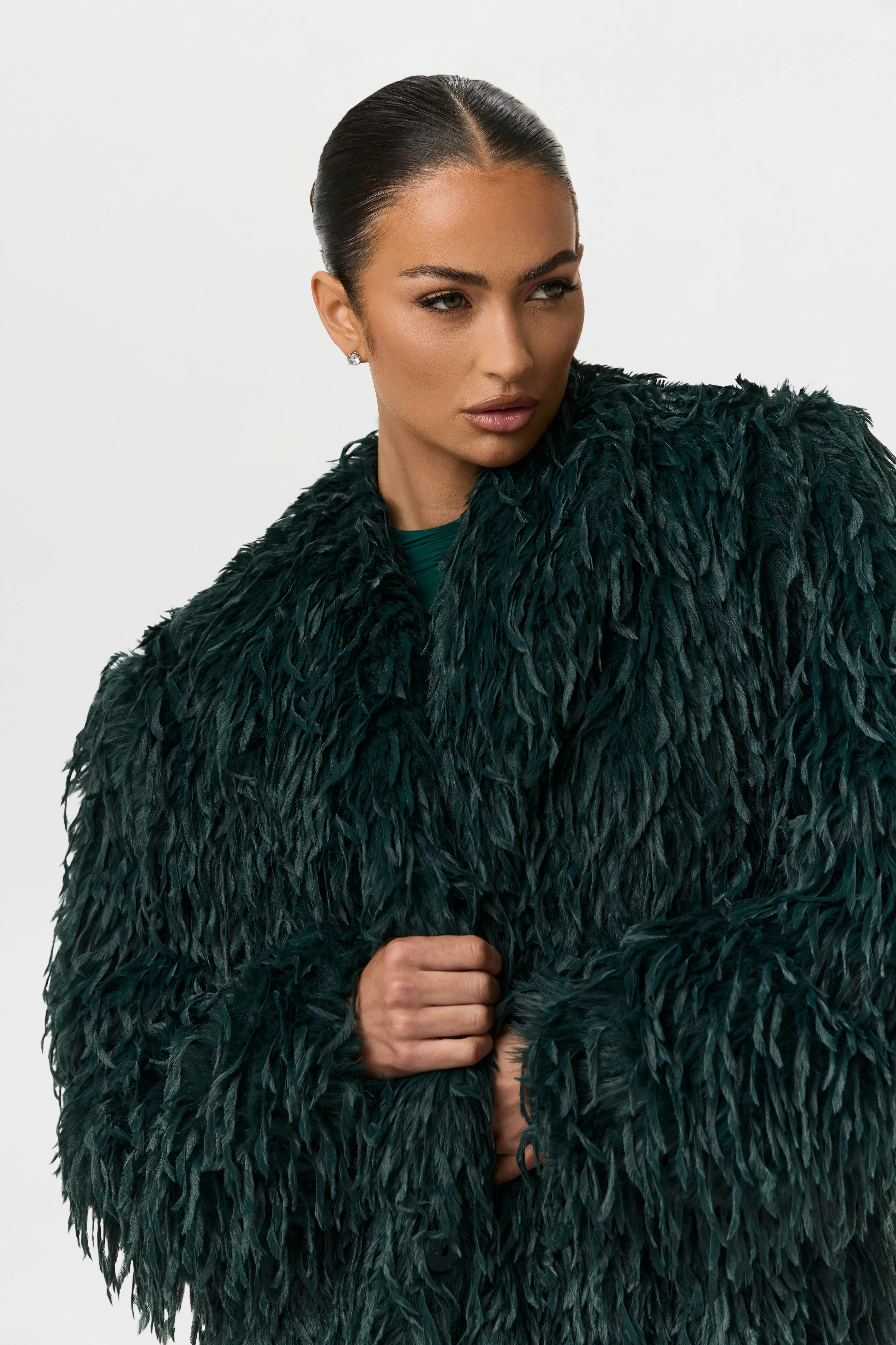 Faux Feather Long Coat - Image 22