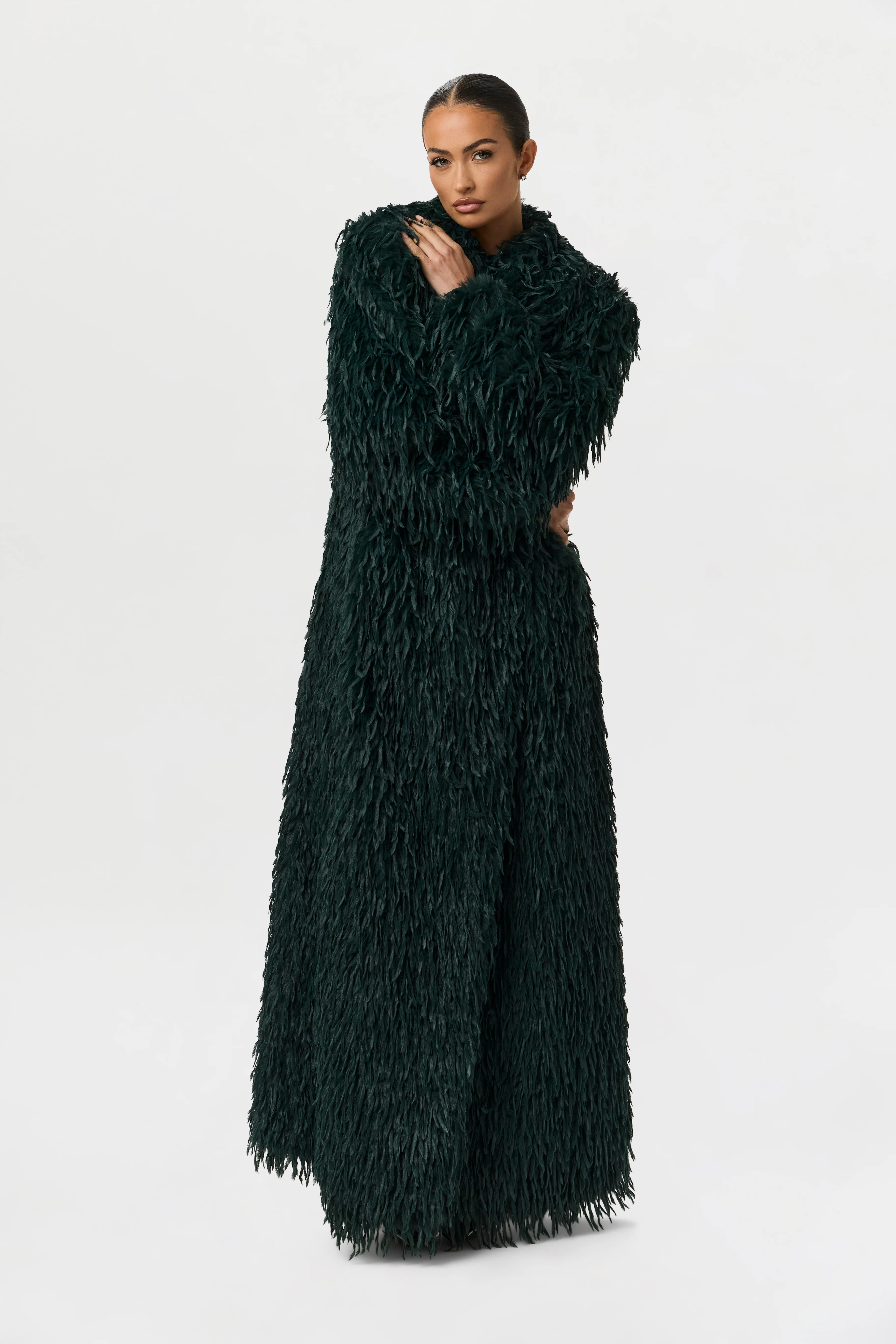 Faux Feather Long Coat - Image 23