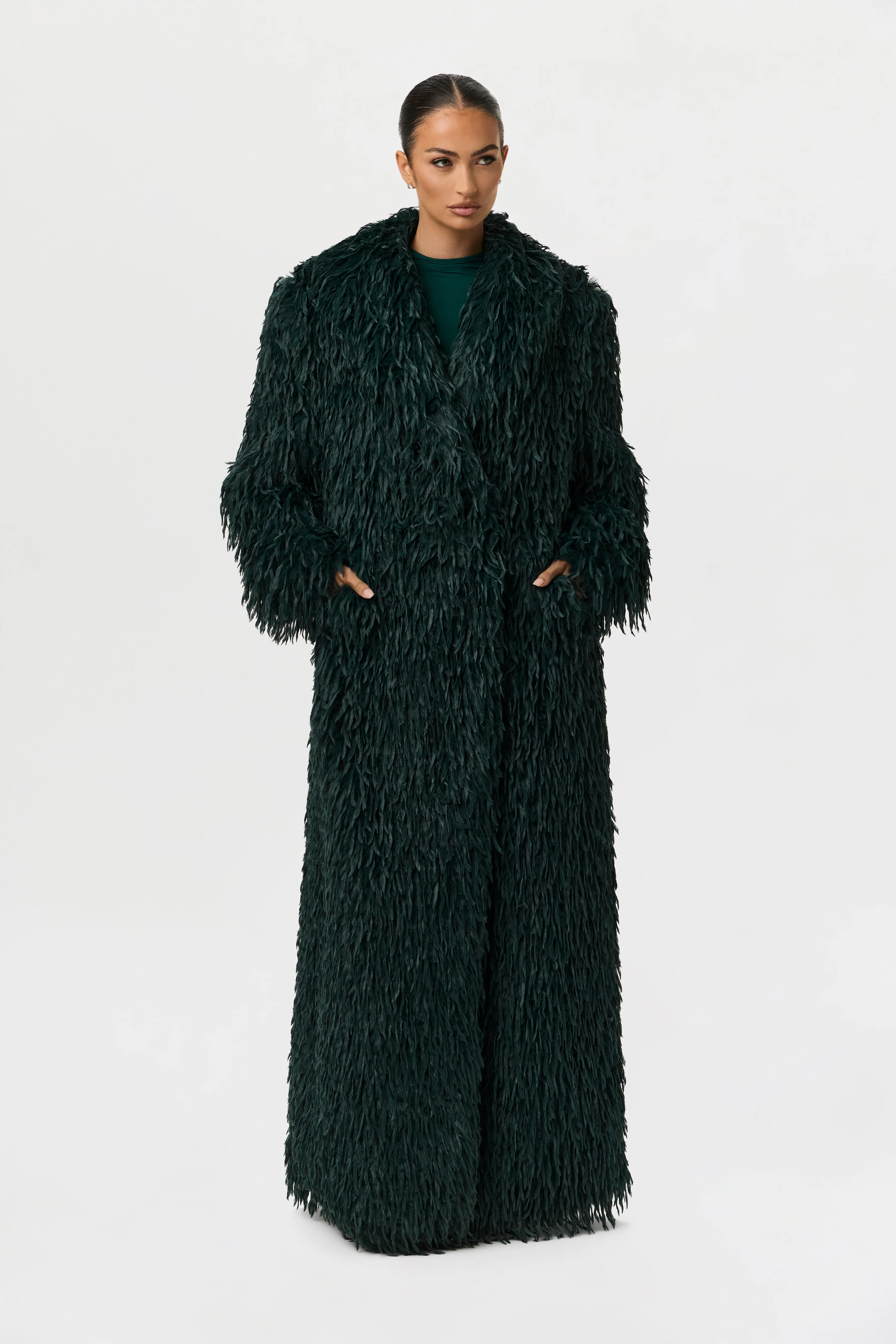Faux Feather Long Coat - Image 25