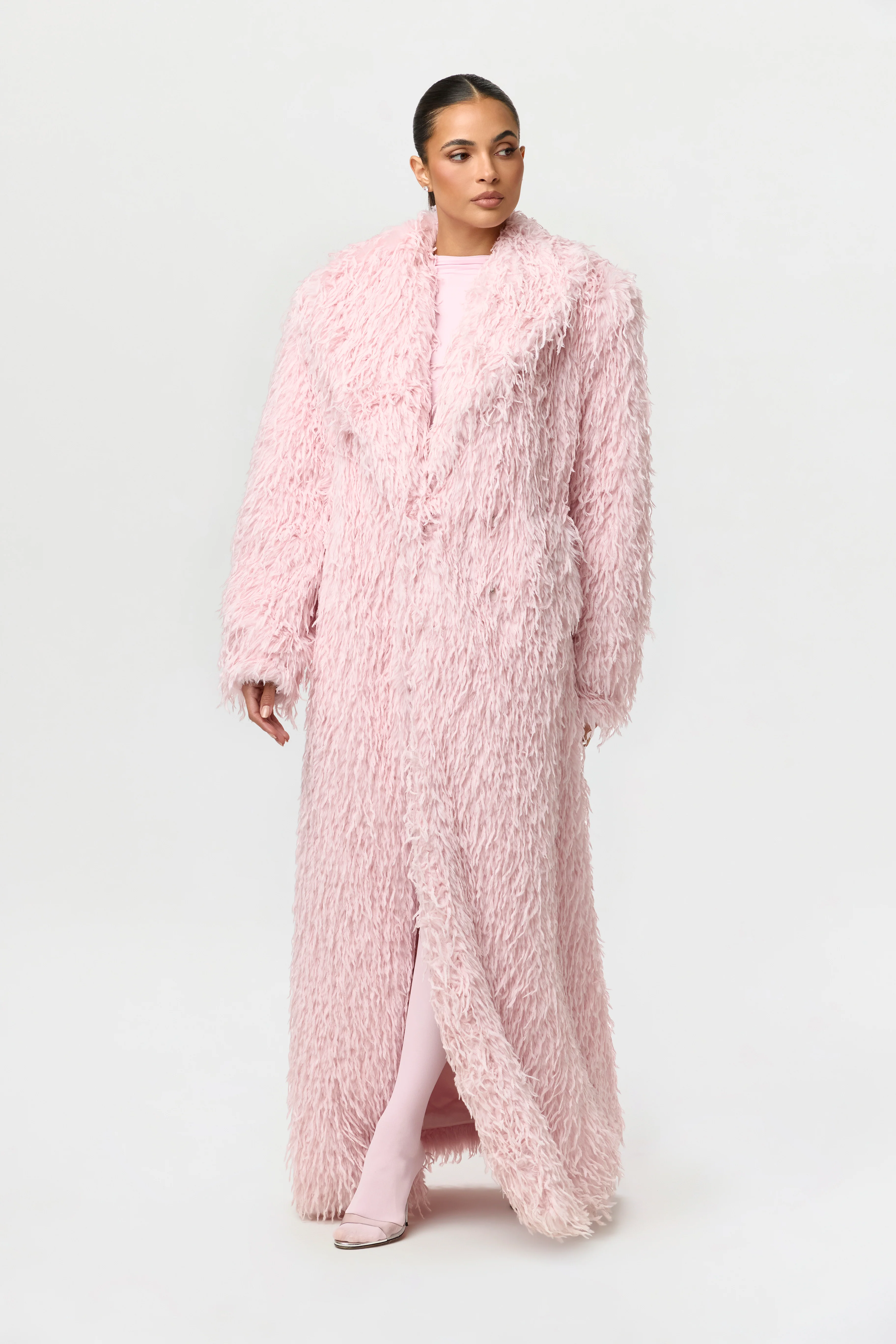 Faux Feather Long Coat - Image 6