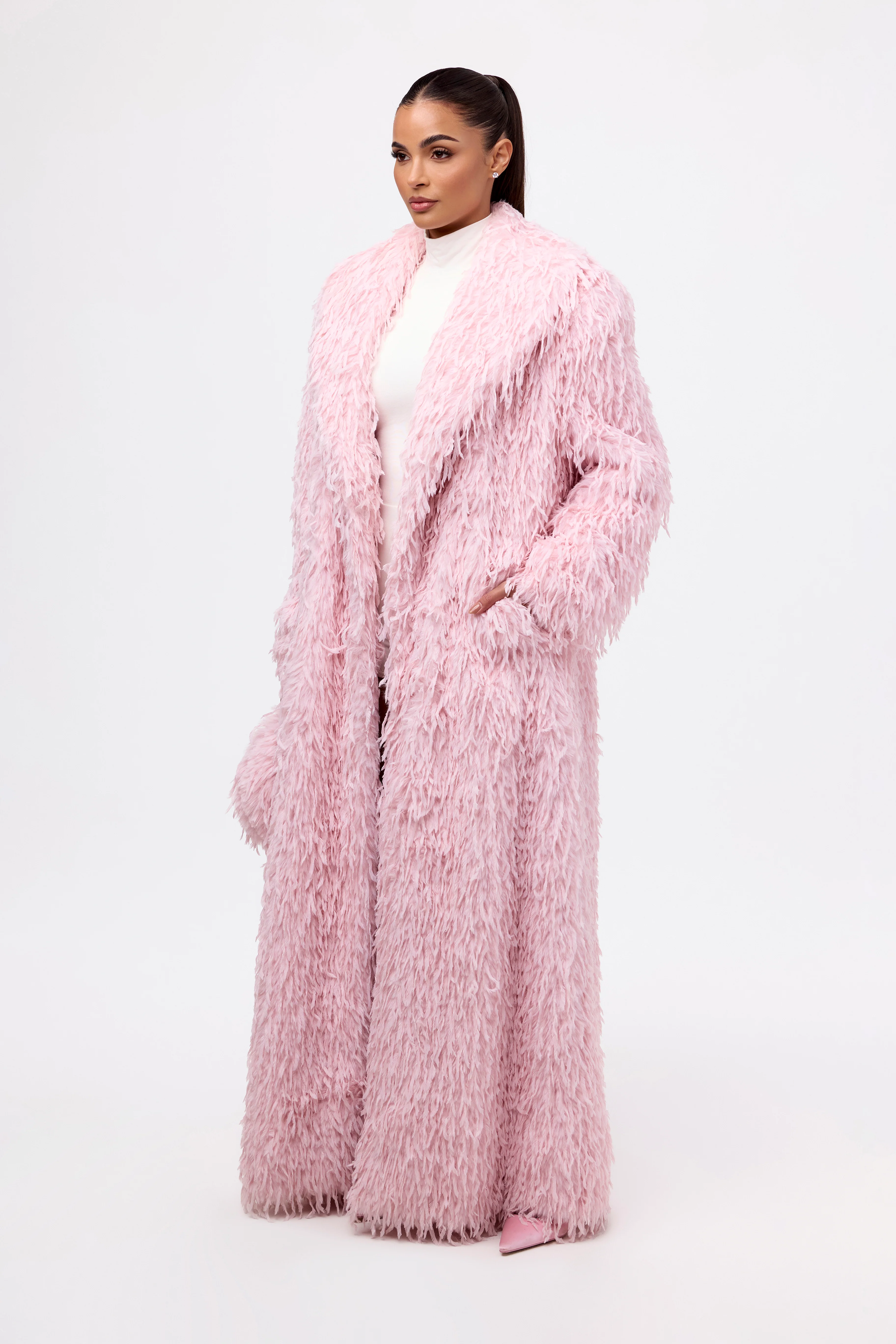 Faux Feather Long Coat - Image 8