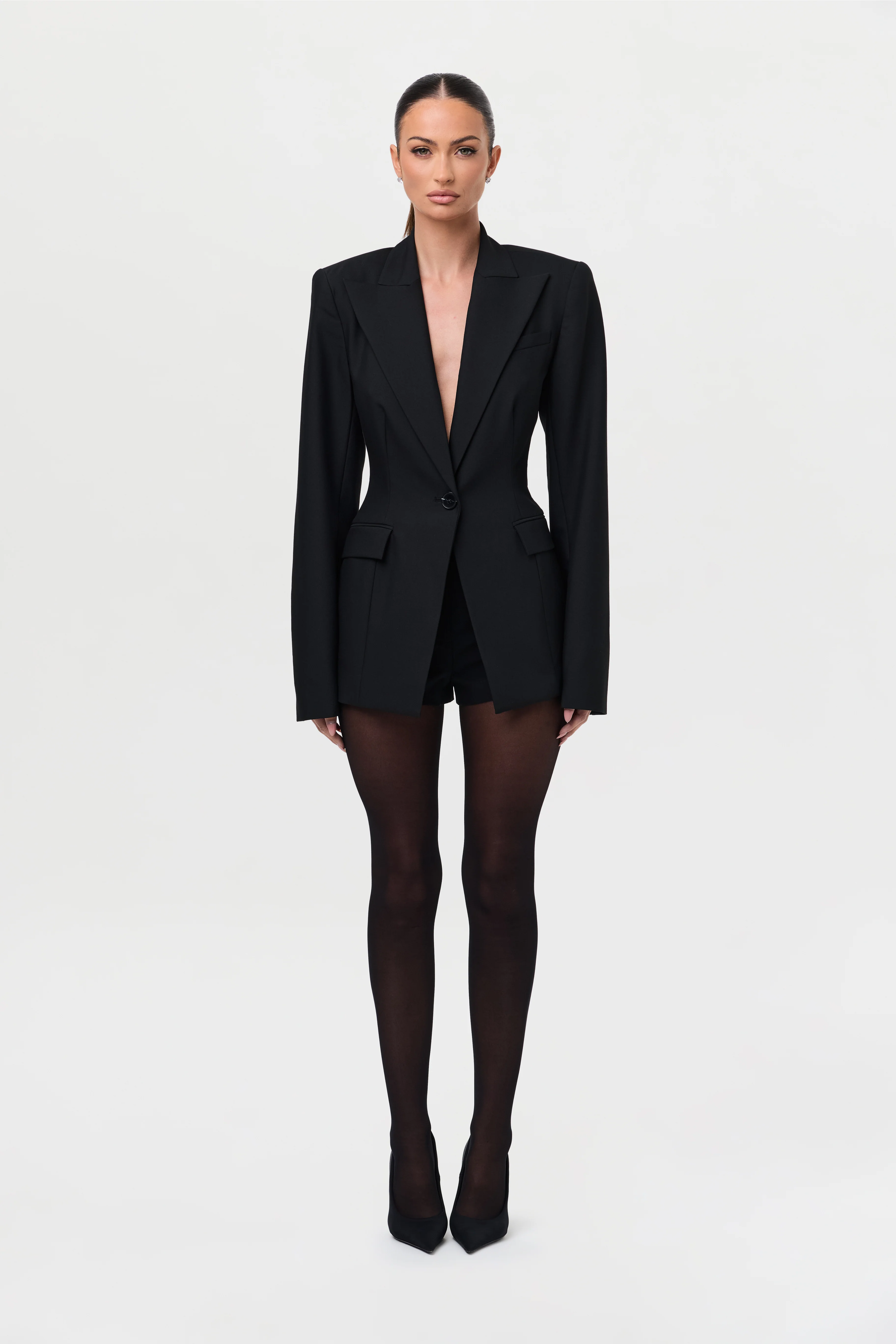 Power Shoulder Fitted Suit Blazer - Image 16