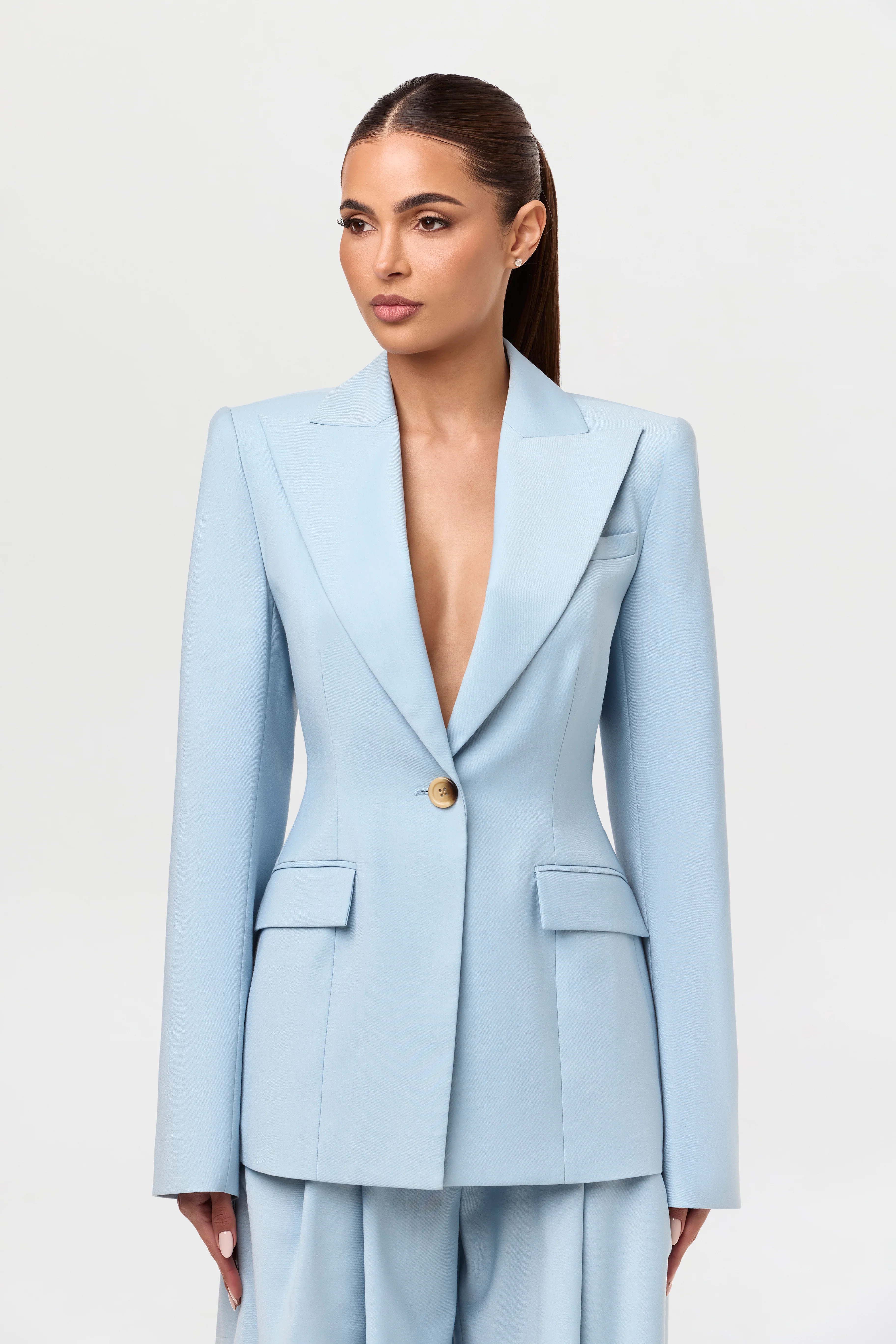 Power Shoulder Fitted Suit Blazer - Image 19