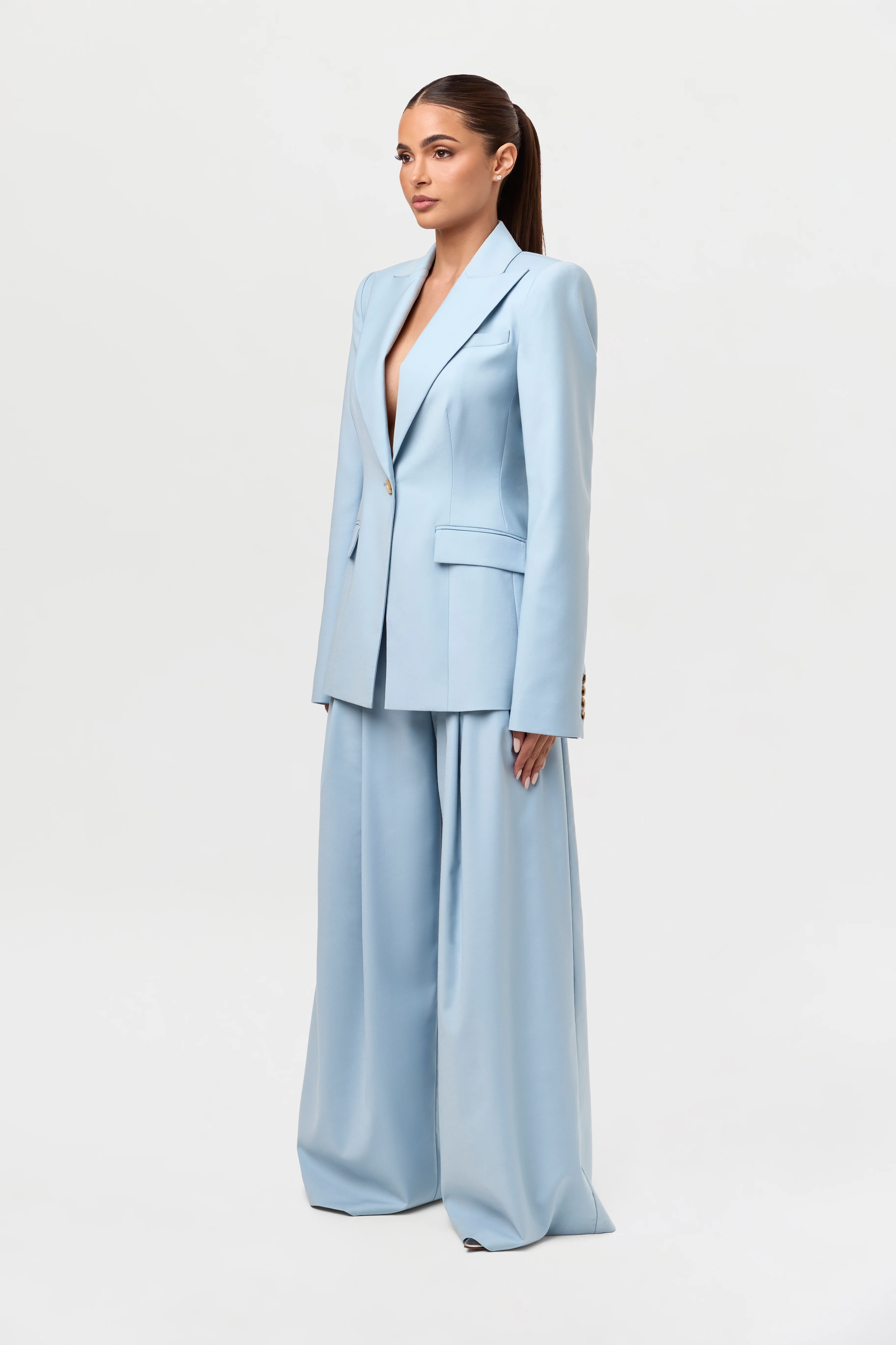 Power Shoulder Fitted Suit Blazer - Image 22