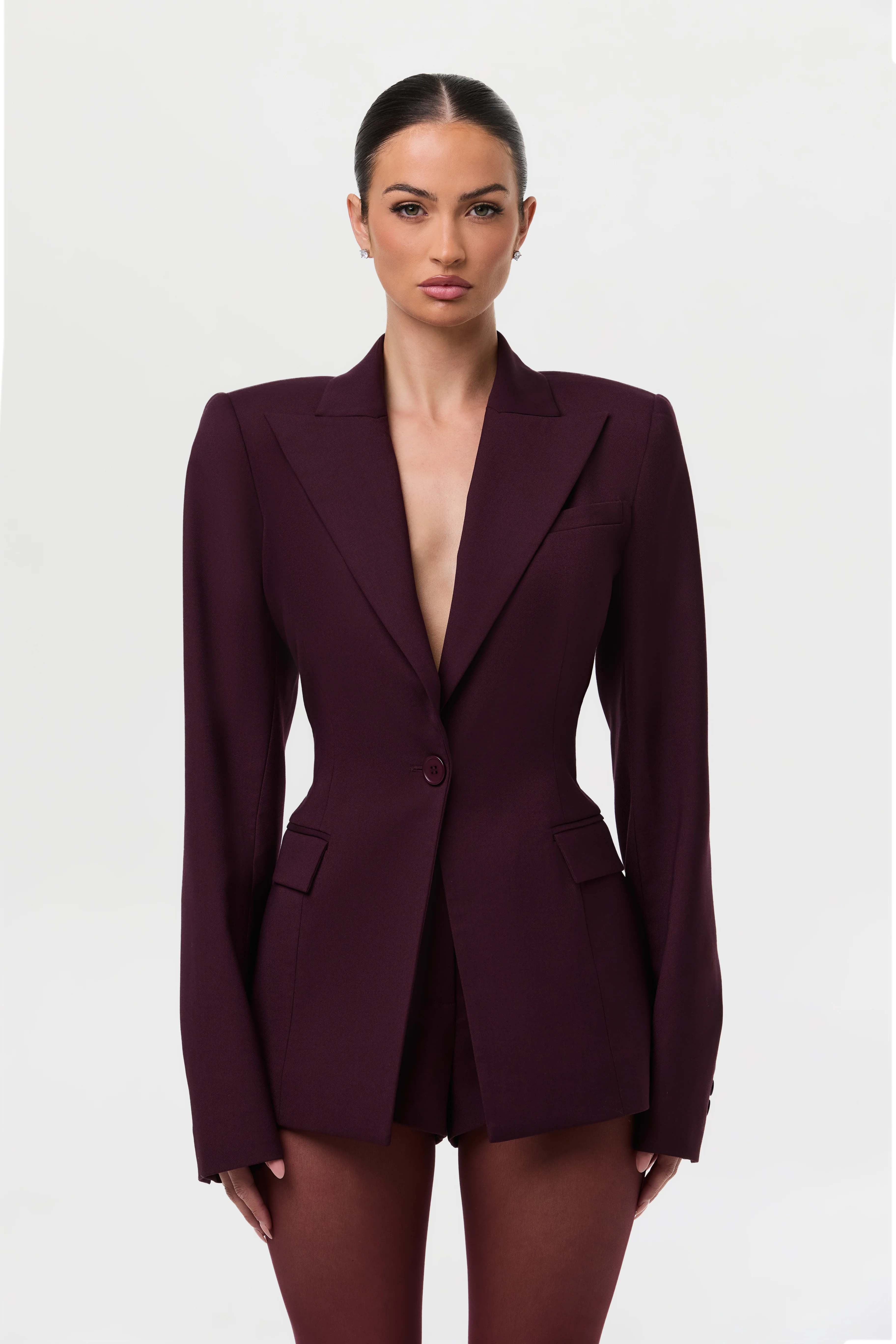 Power Shoulder Fitted Suit Blazer - Image 6