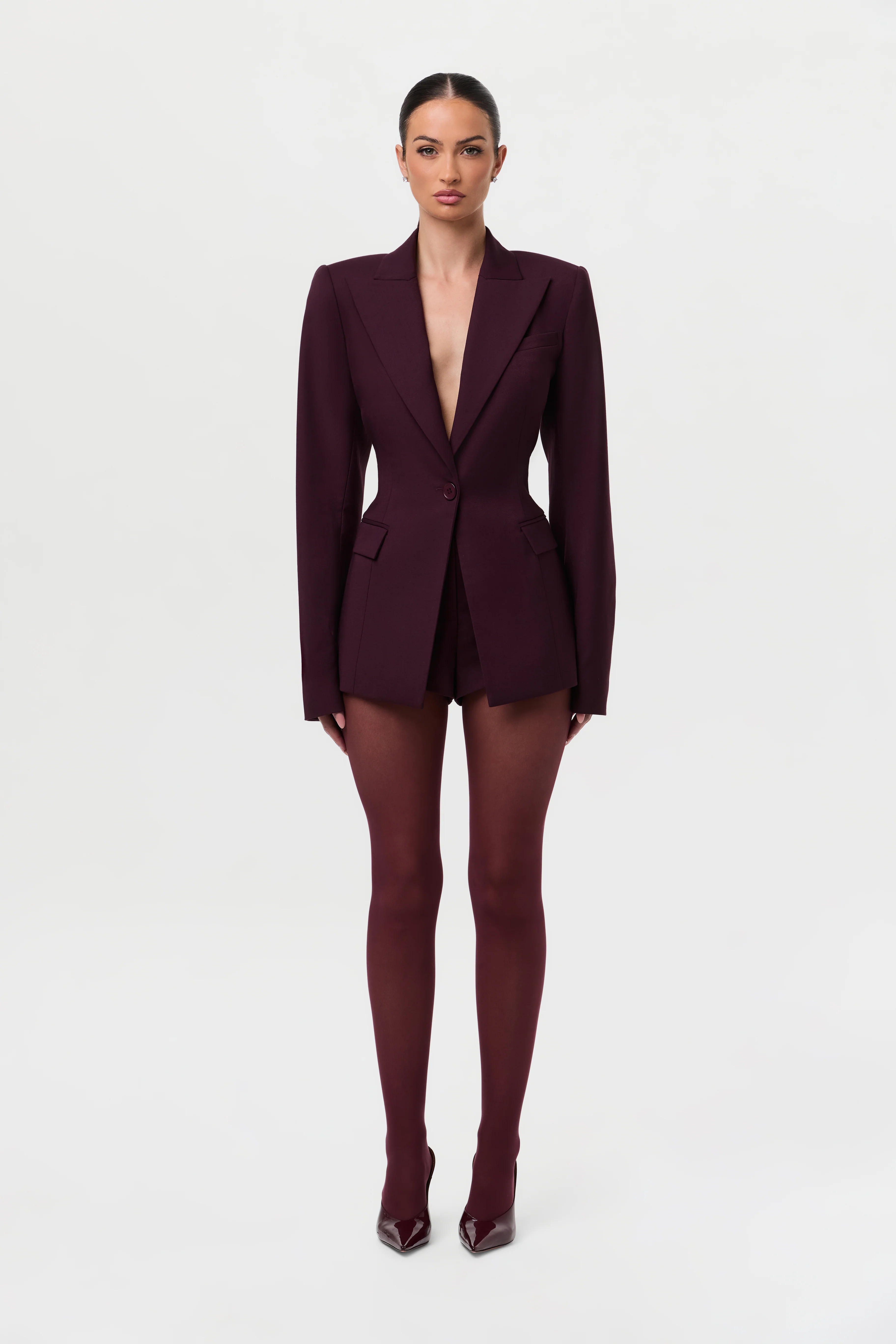 Power Shoulder Fitted Suit Blazer - Image 7