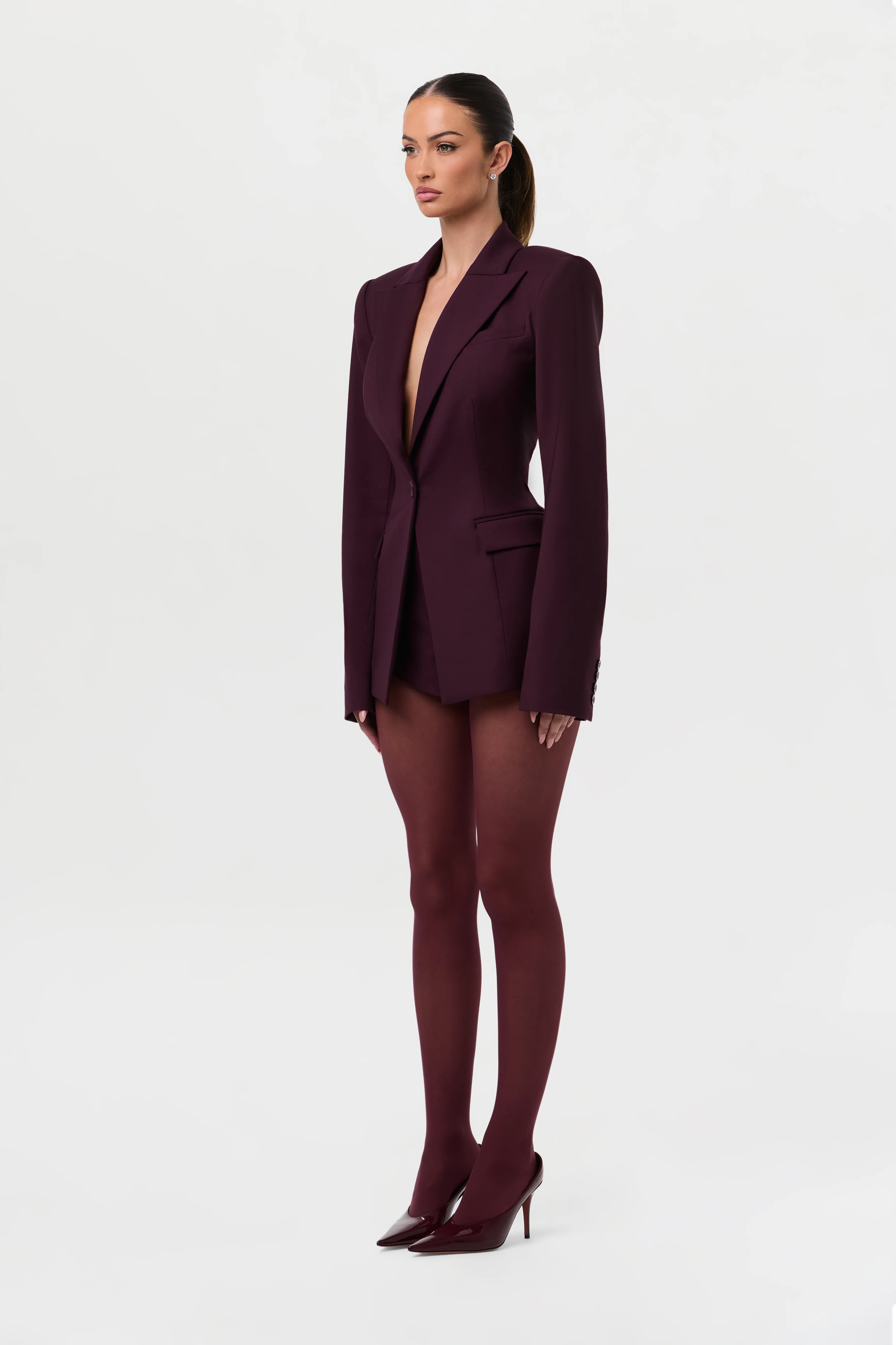 Power Shoulder Fitted Suit Blazer - Image 8