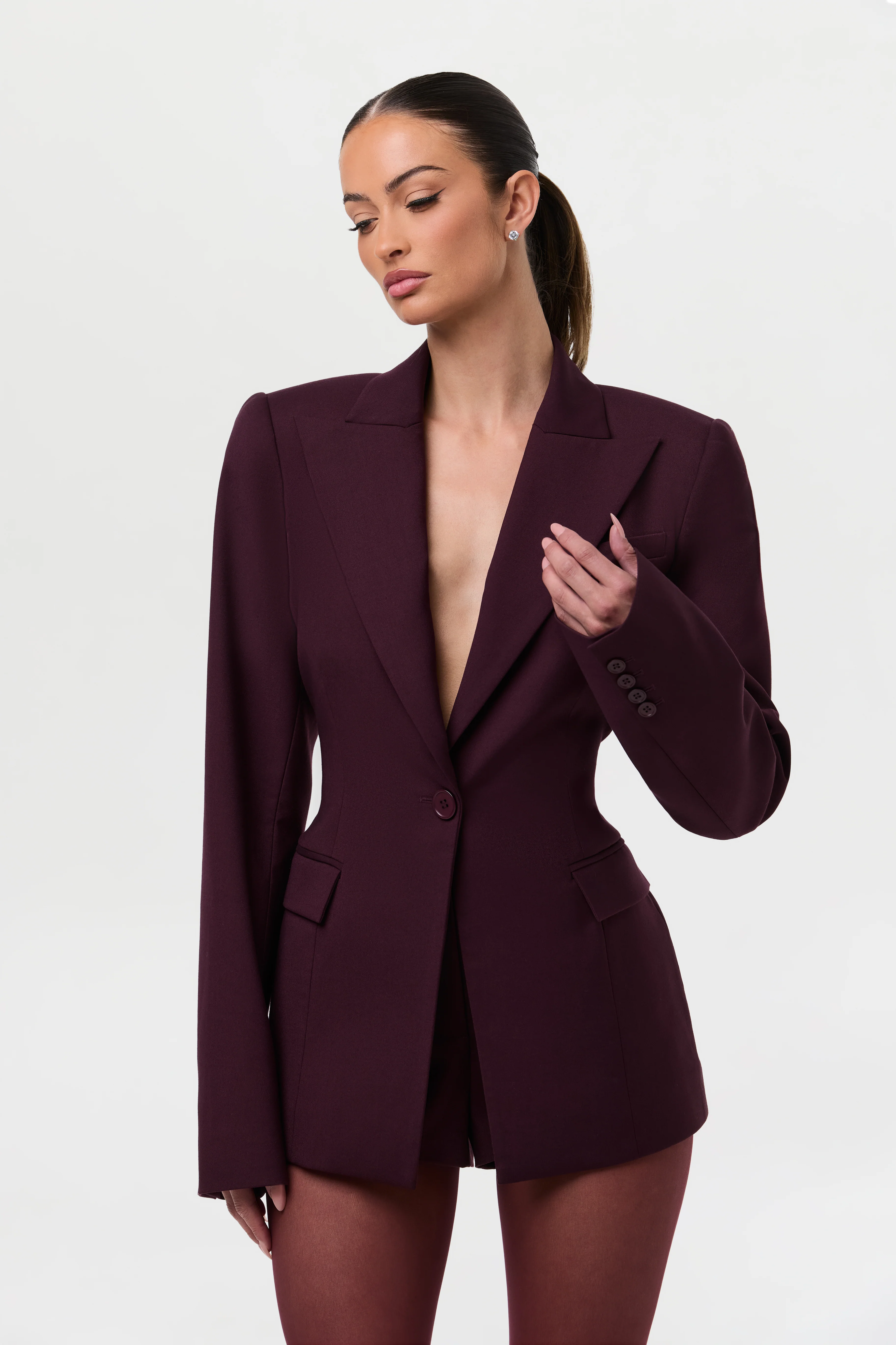 Power Shoulder Fitted Suit Blazer - Image 9