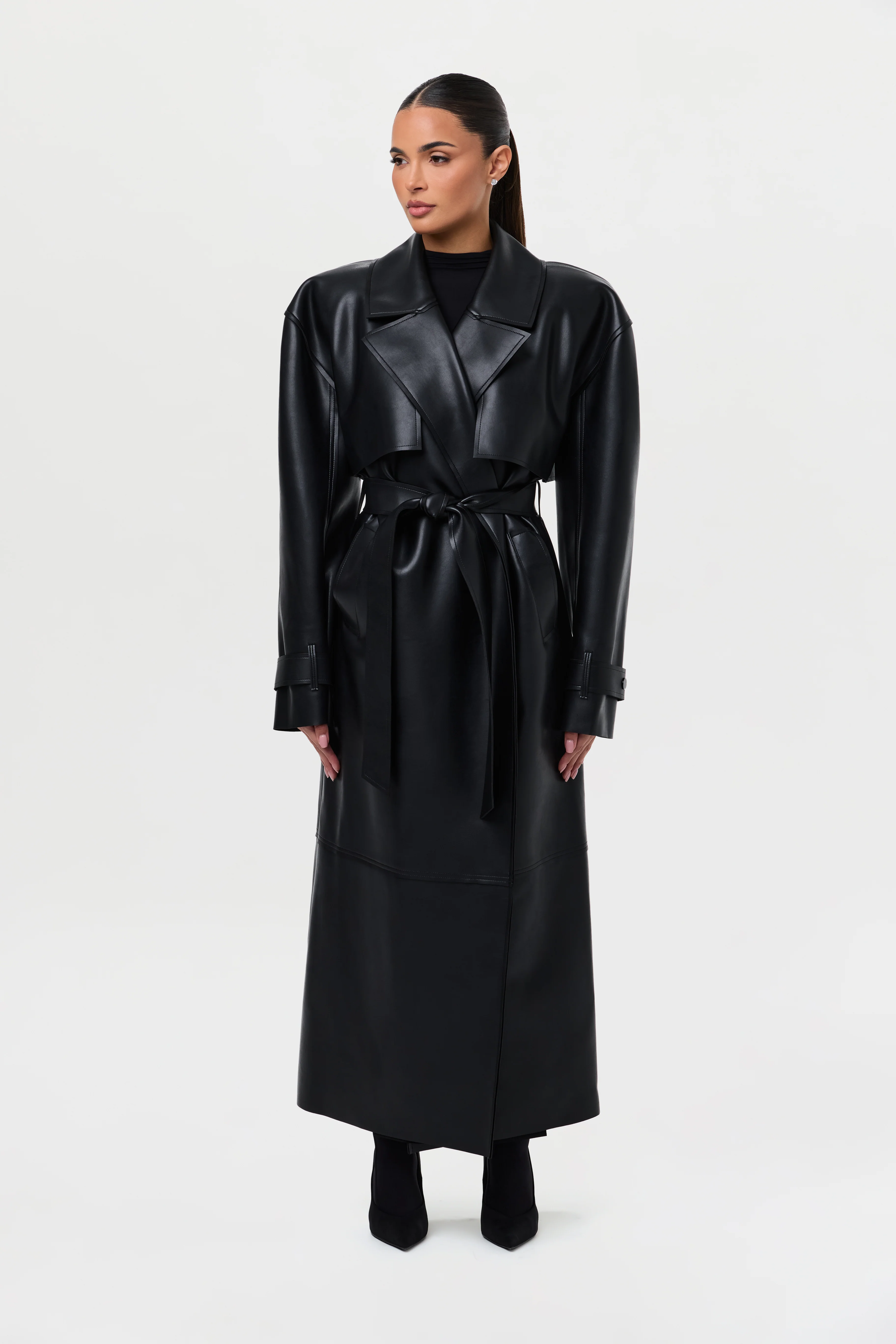 Vegan Leather Trench Coat - Image 27