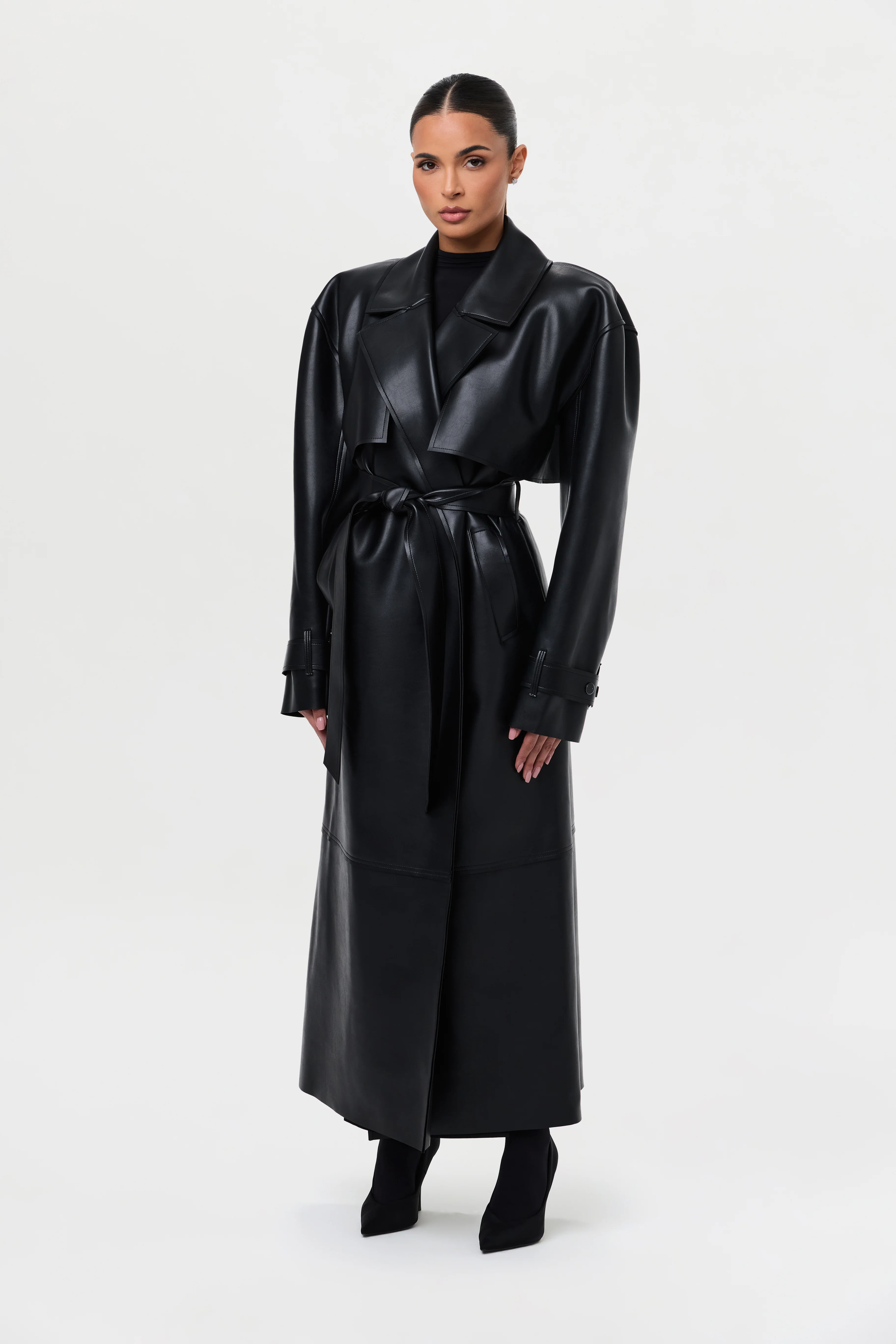 Vegan Leather Trench Coat - Image 28