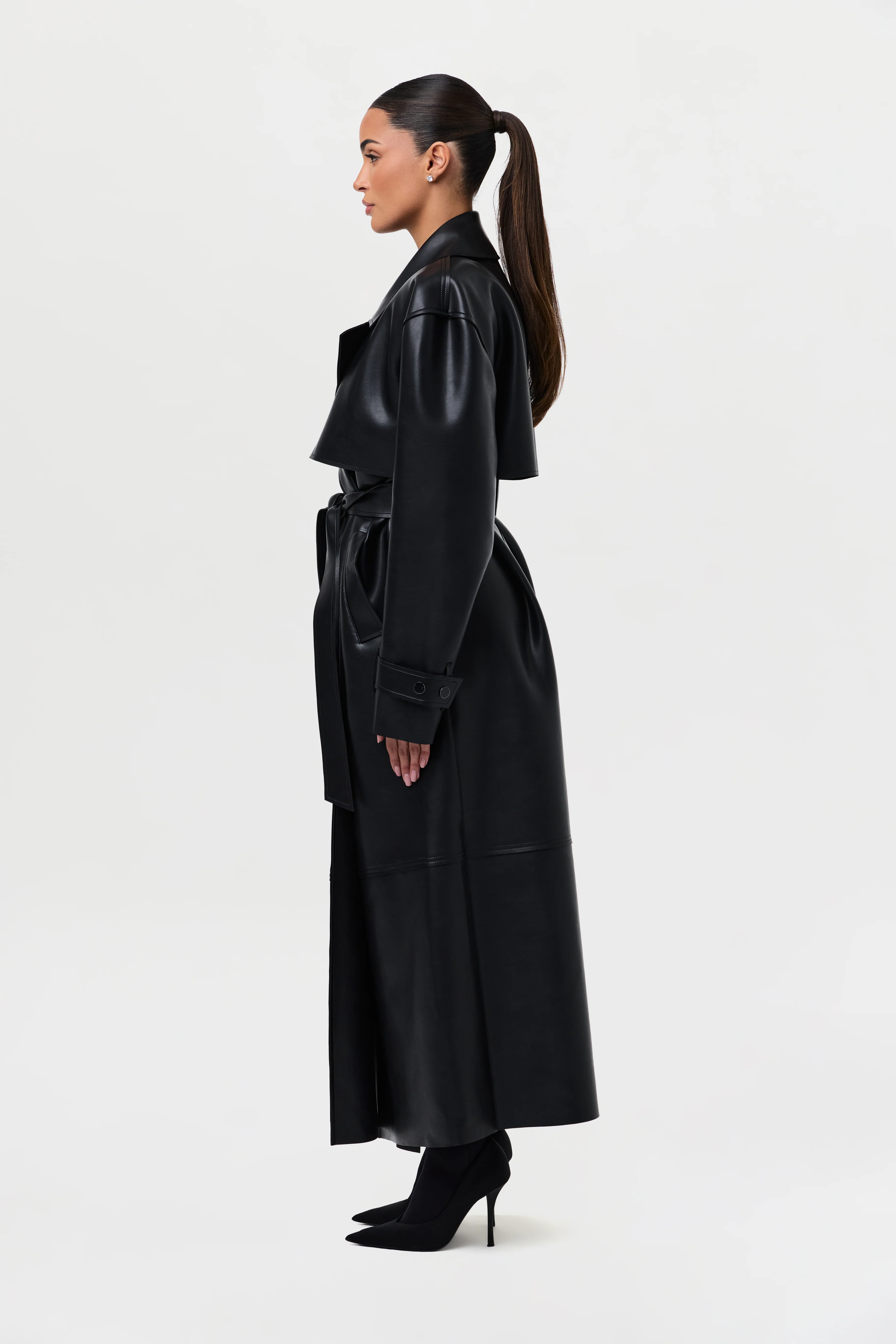 Vegan Leather Trench Coat - Image 30