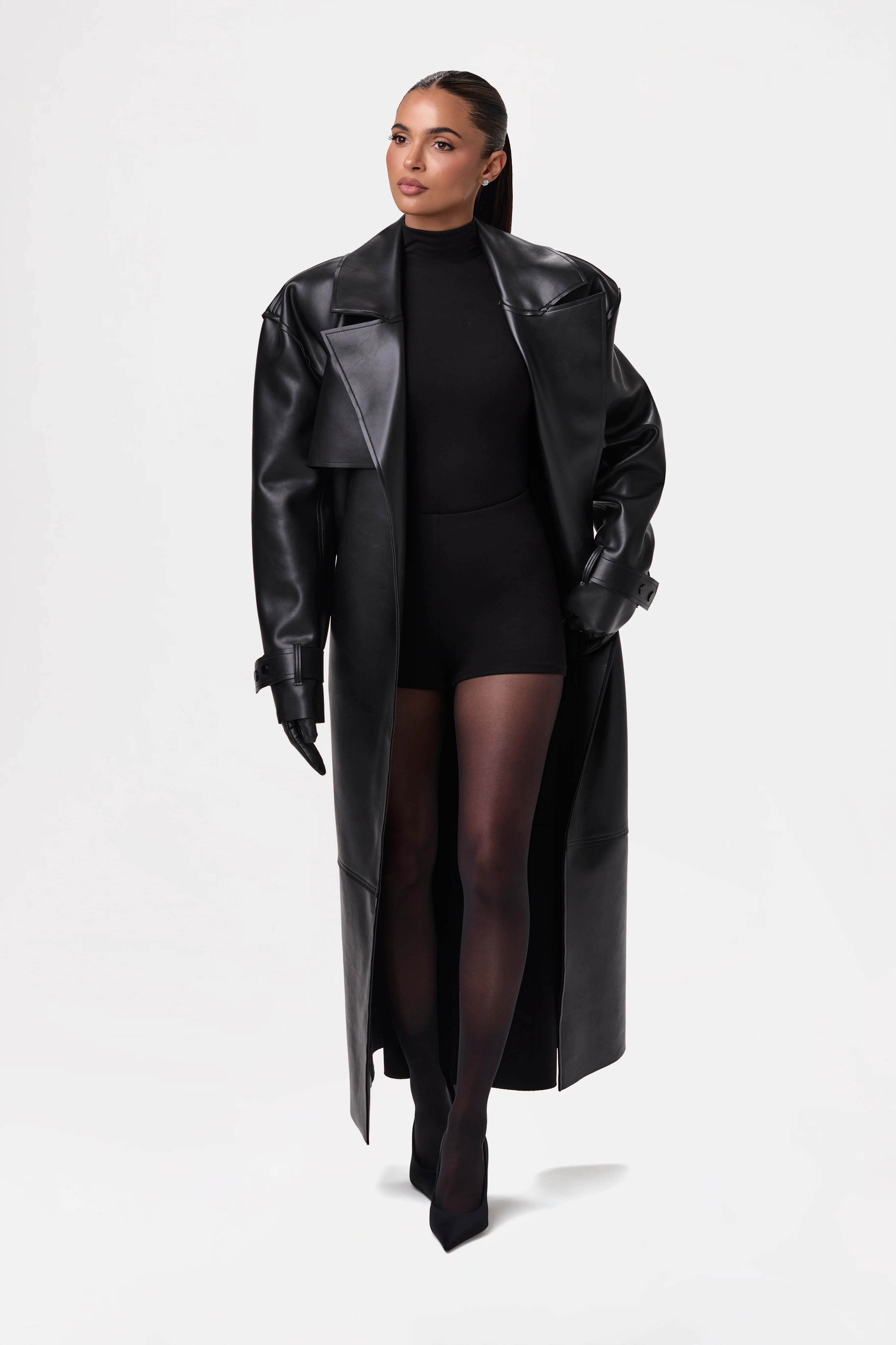 Vegan Leather Trench Coat - Image 31