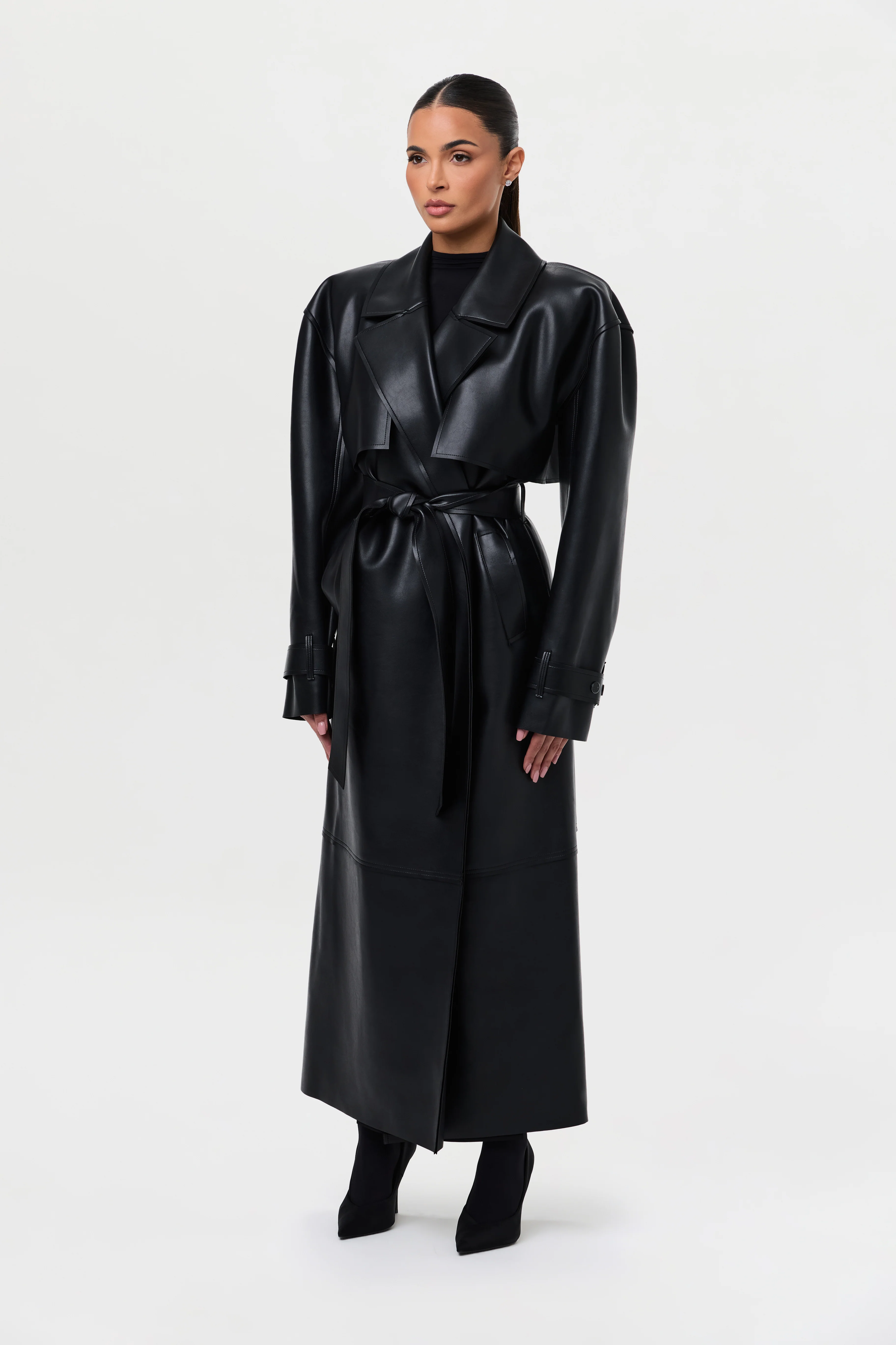 Vegan Leather Trench Coat - Image 32