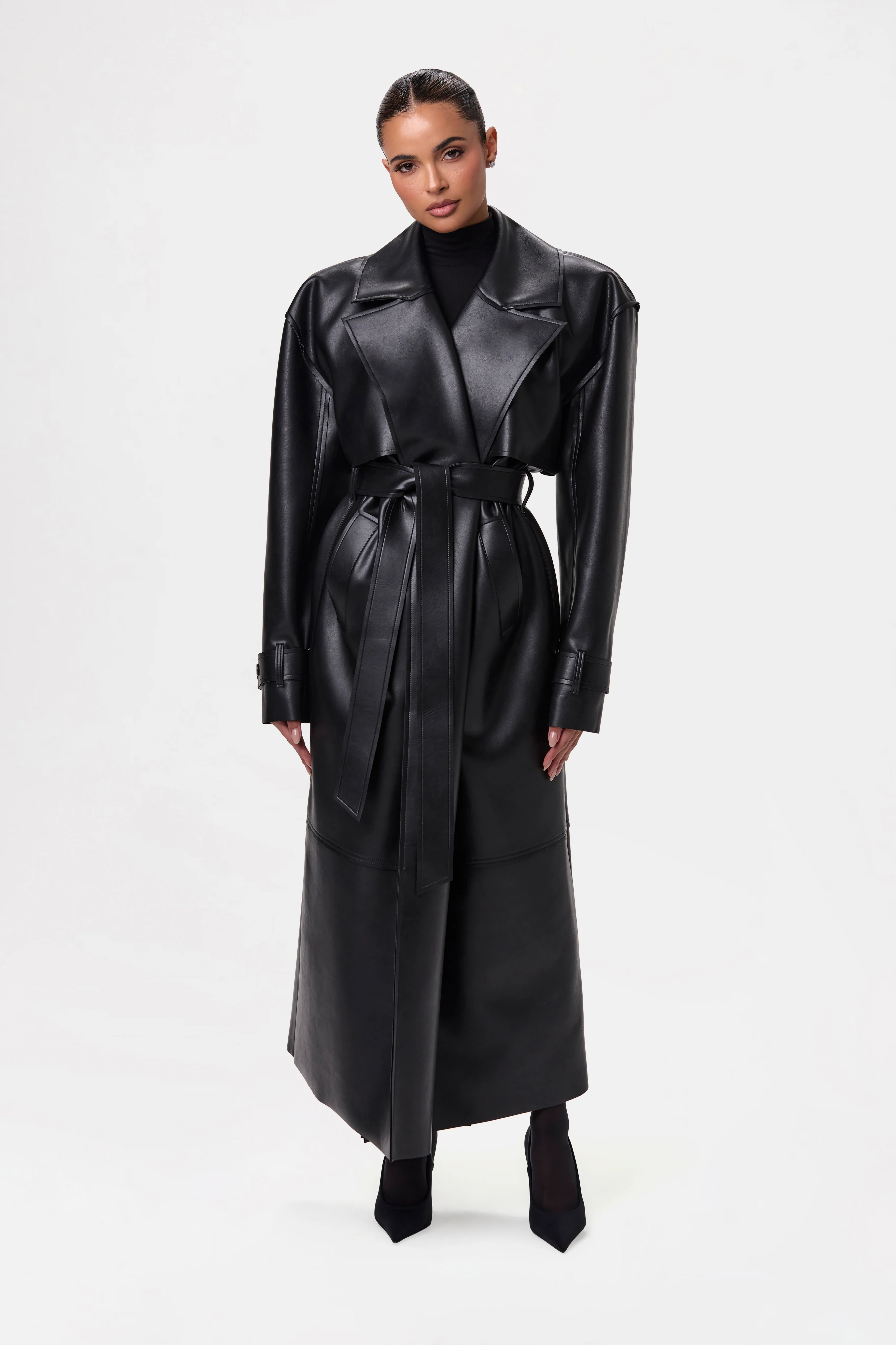 Vegan Leather Trench Coat - Image 33