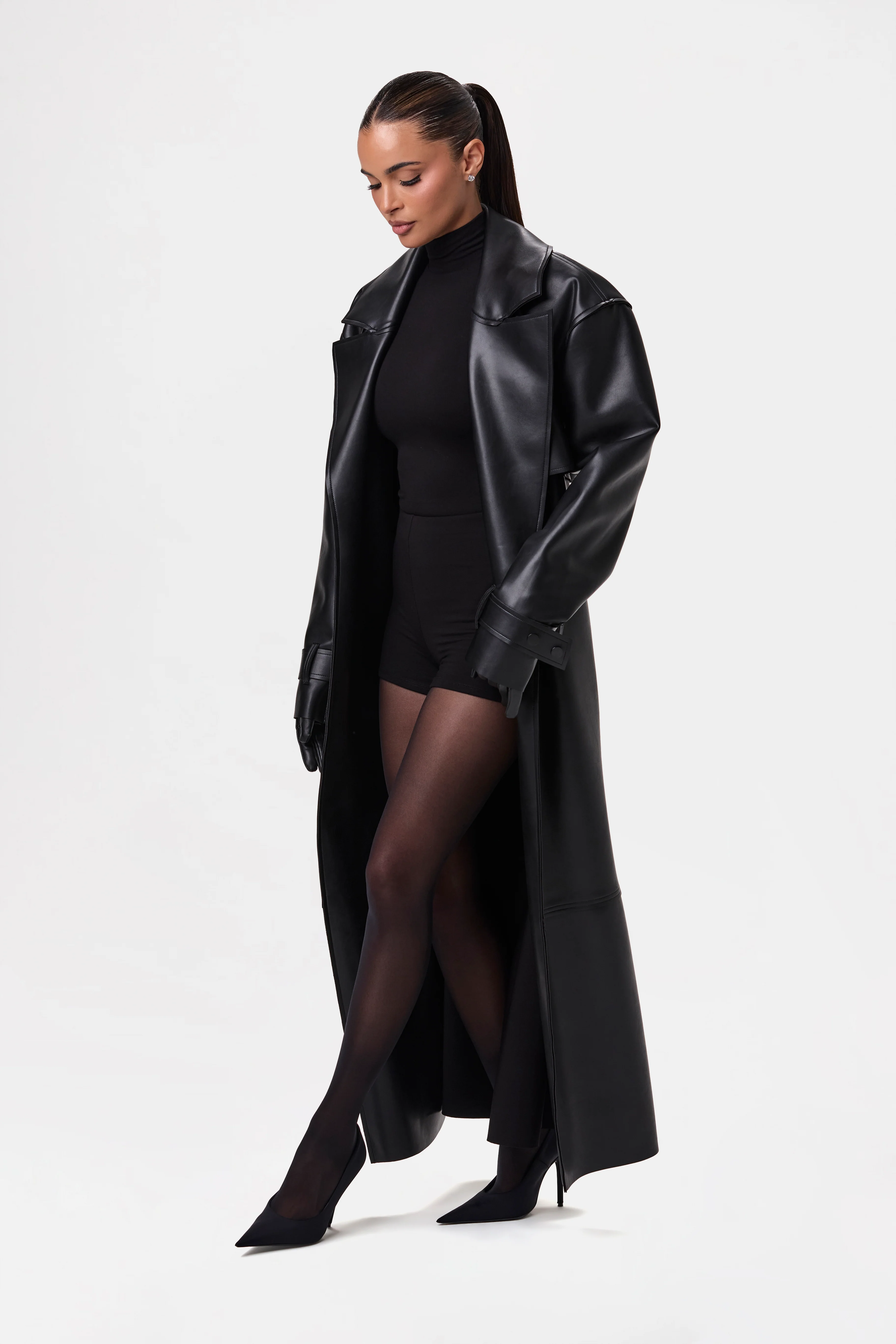 Vegan Leather Trench Coat - Image 35