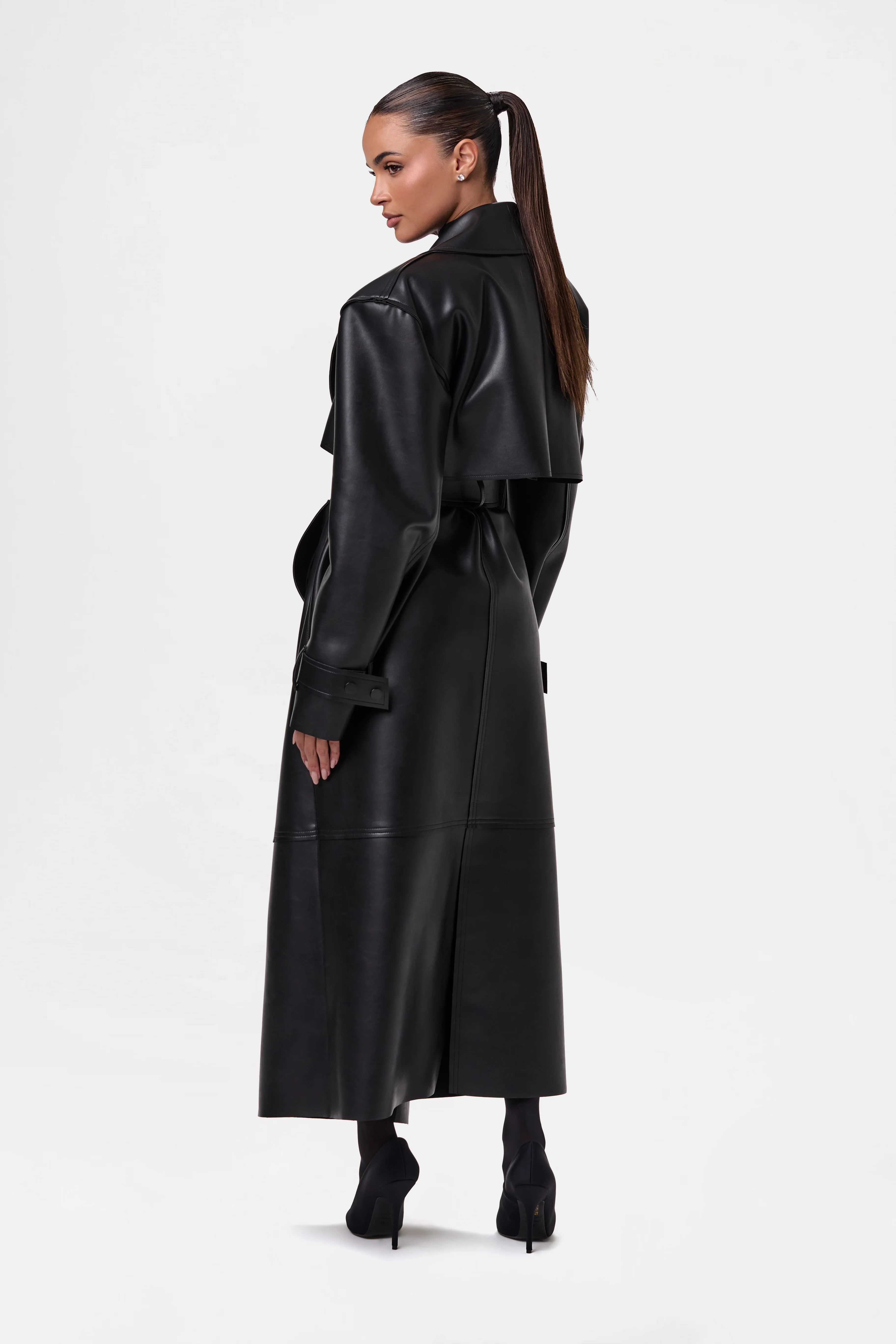 Vegan Leather Trench Coat - Image 36