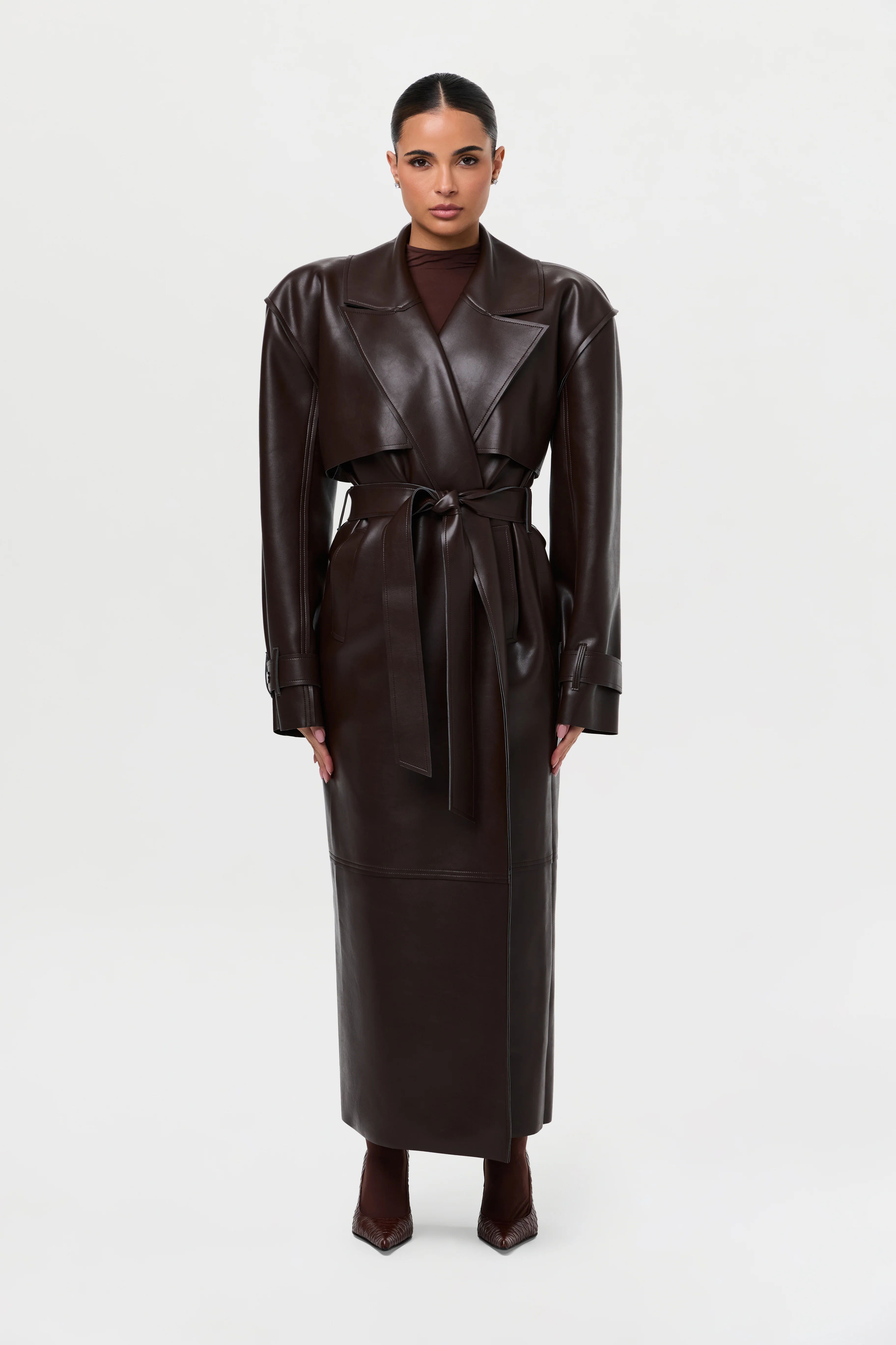 Vegan Leather Trench Coat - Image 40