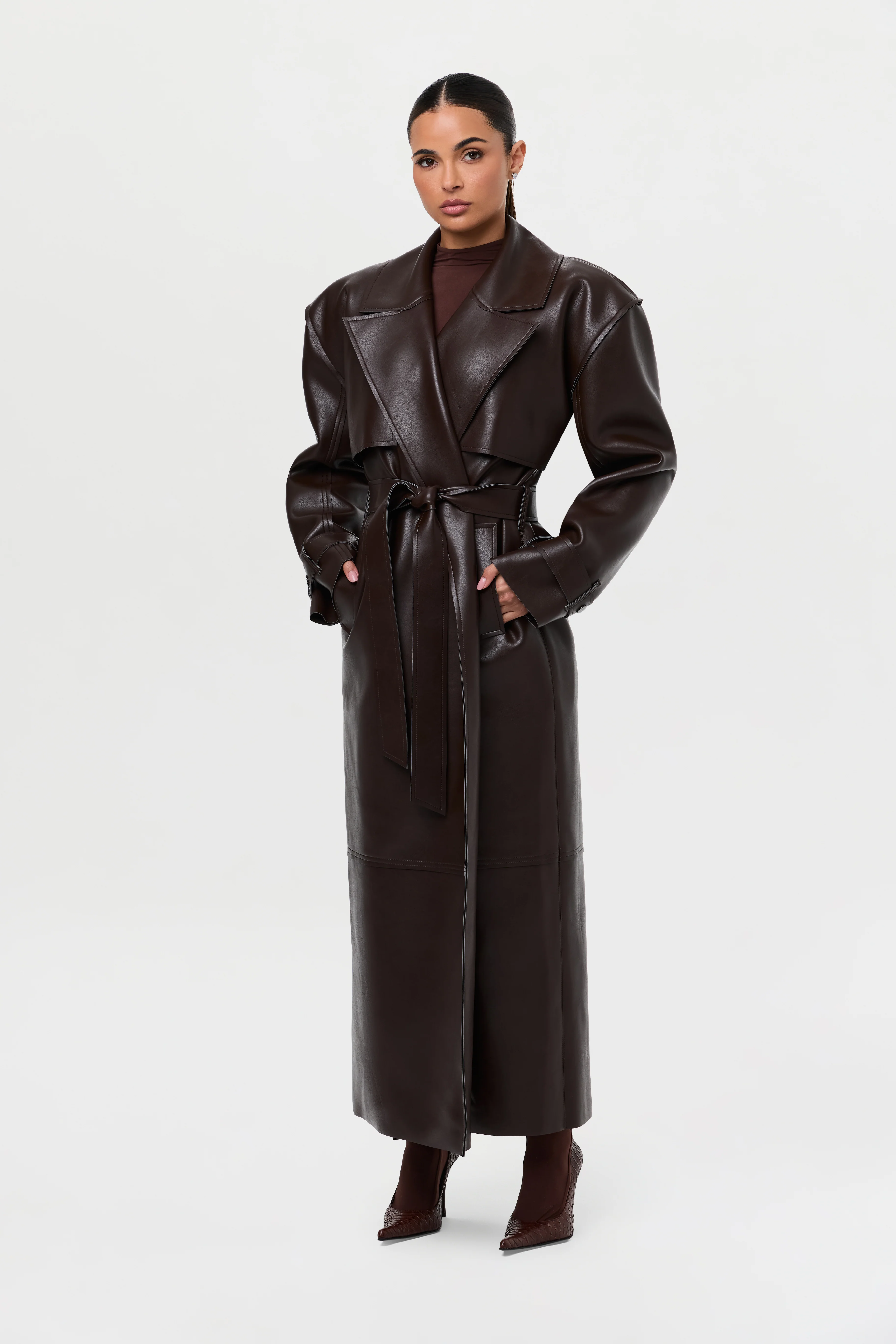 Vegan Leather Trench Coat - Image 41