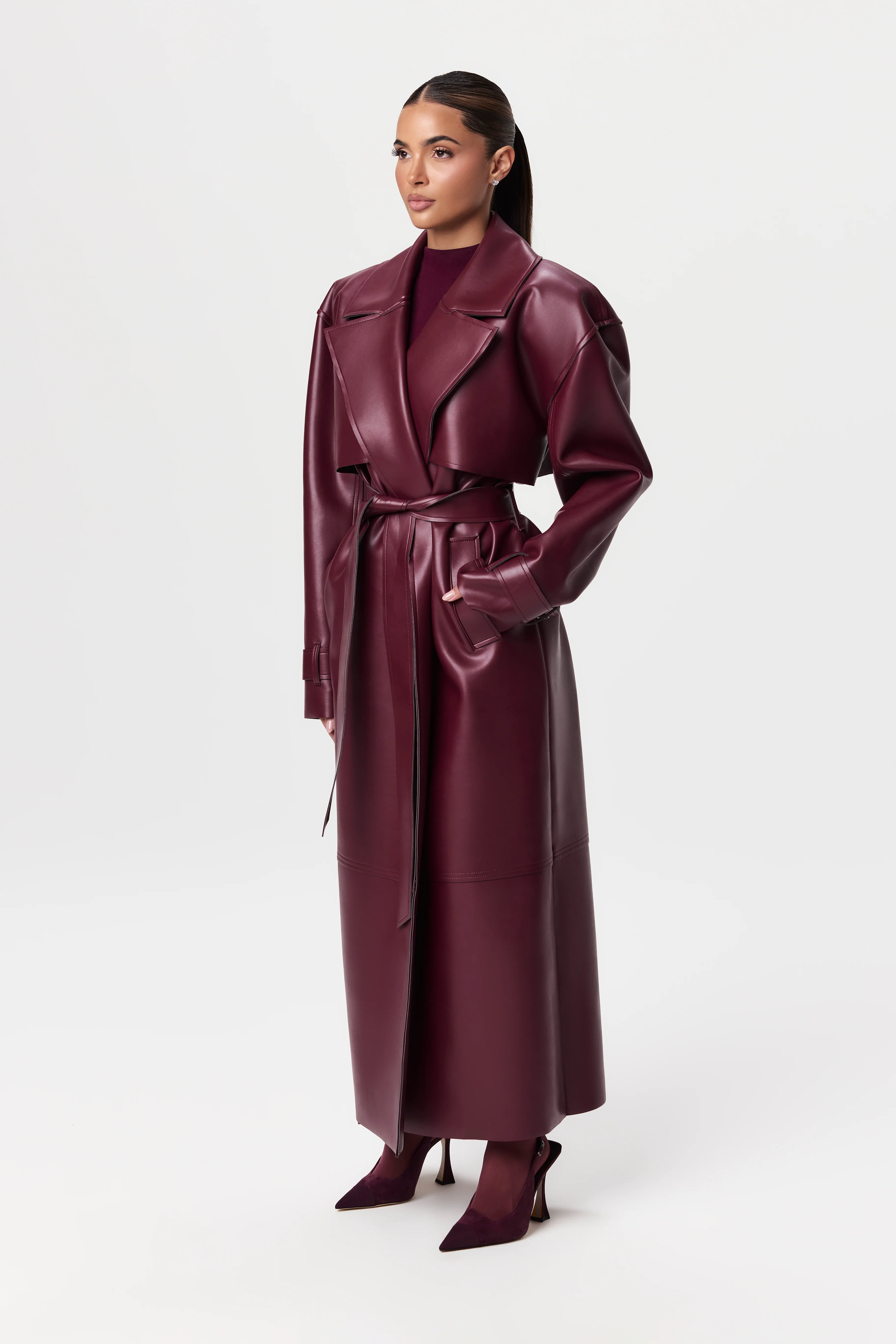 Vegan Leather Trench Coat - Image 51