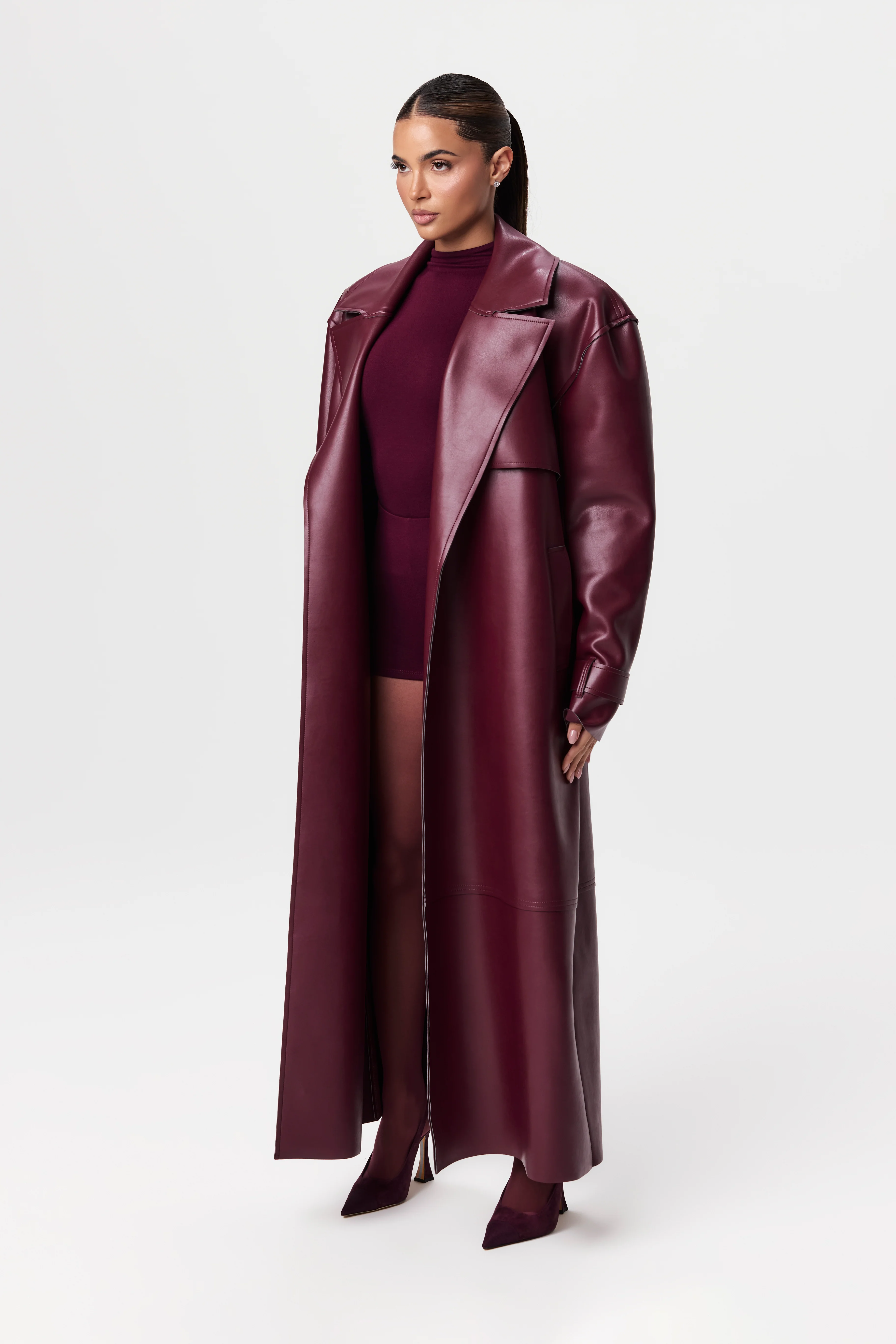Vegan Leather Trench Coat - Image 53