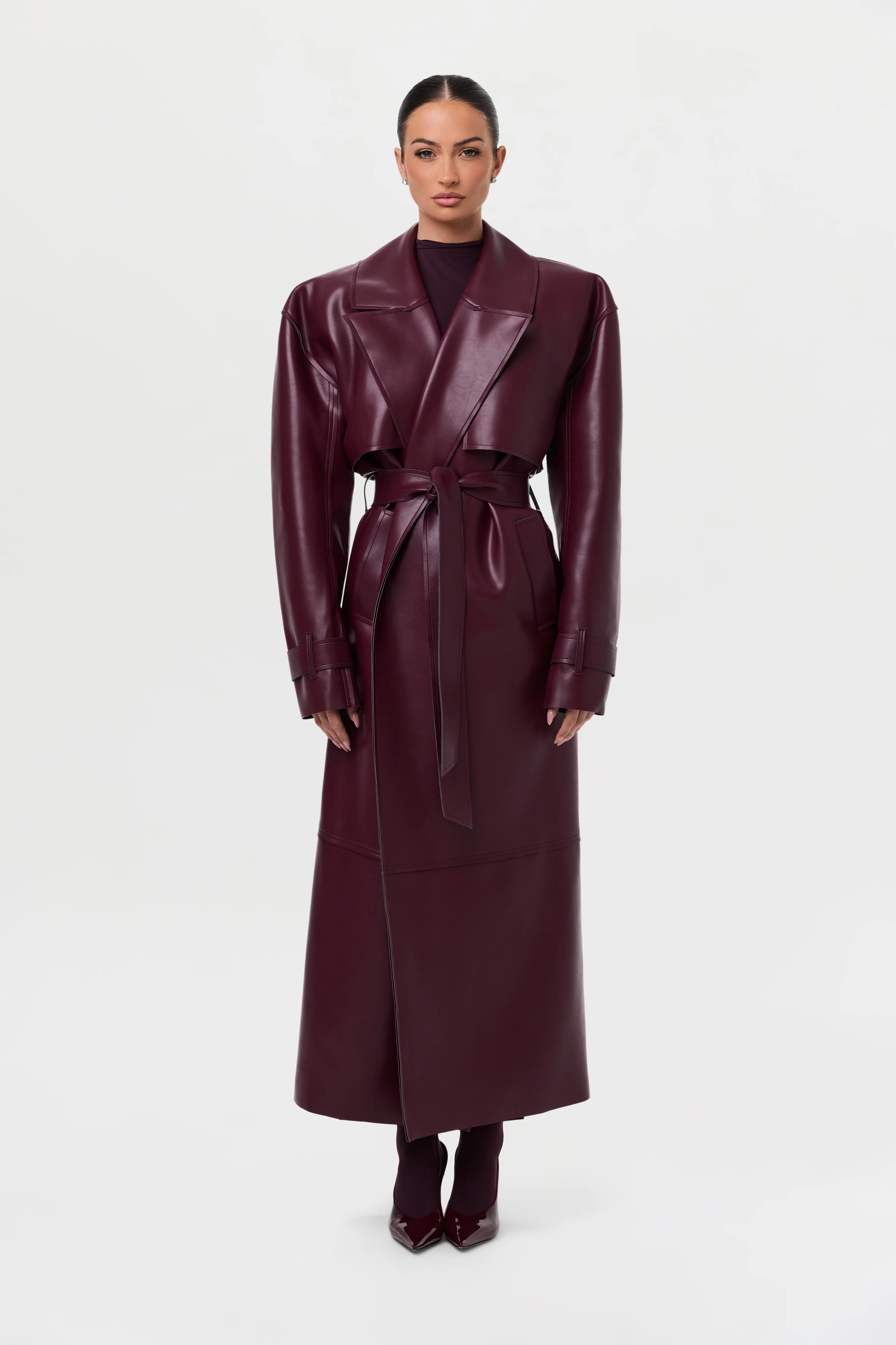 Vegan Leather Trench Coat - Image 56