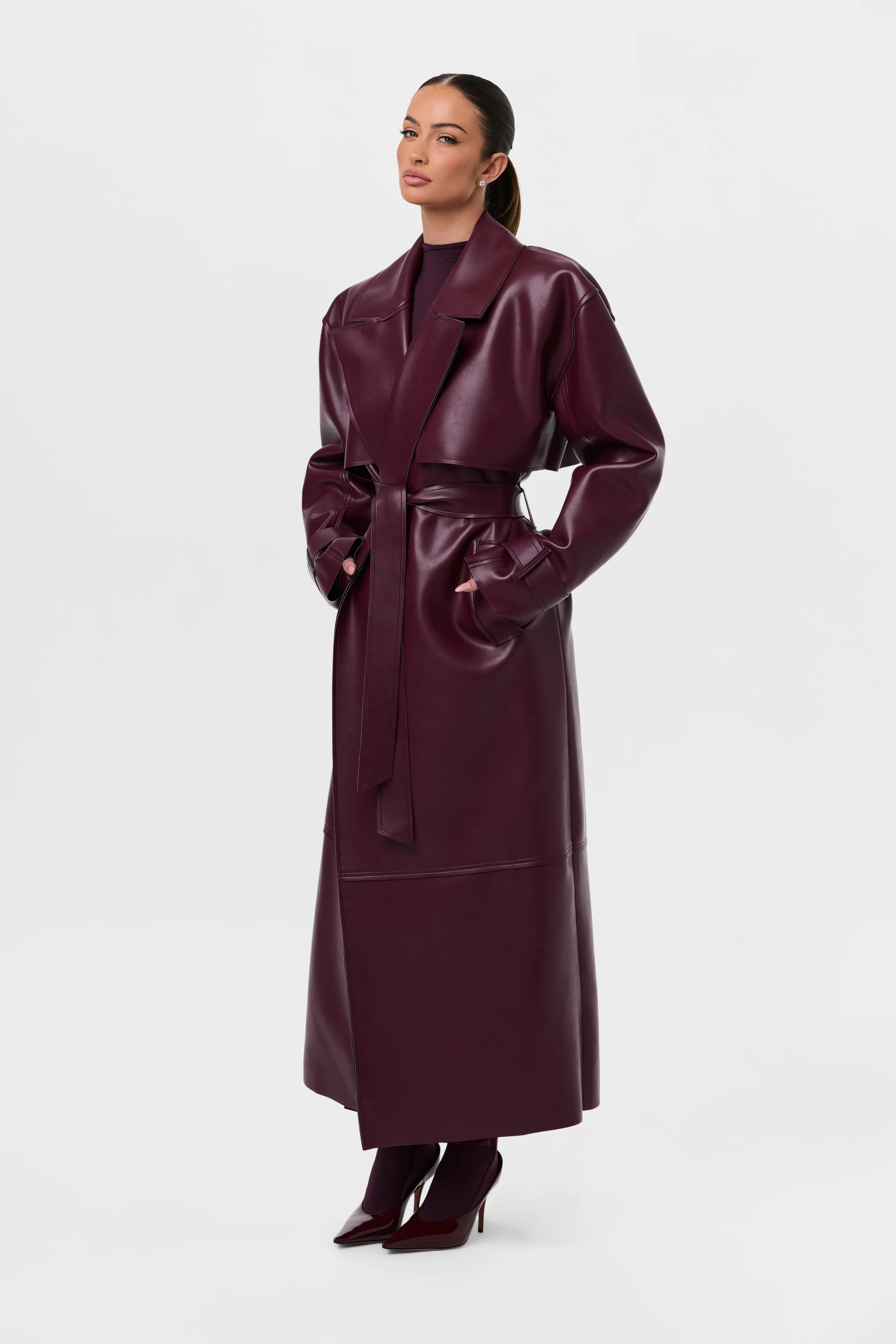 Vegan Leather Trench Coat - Image 58