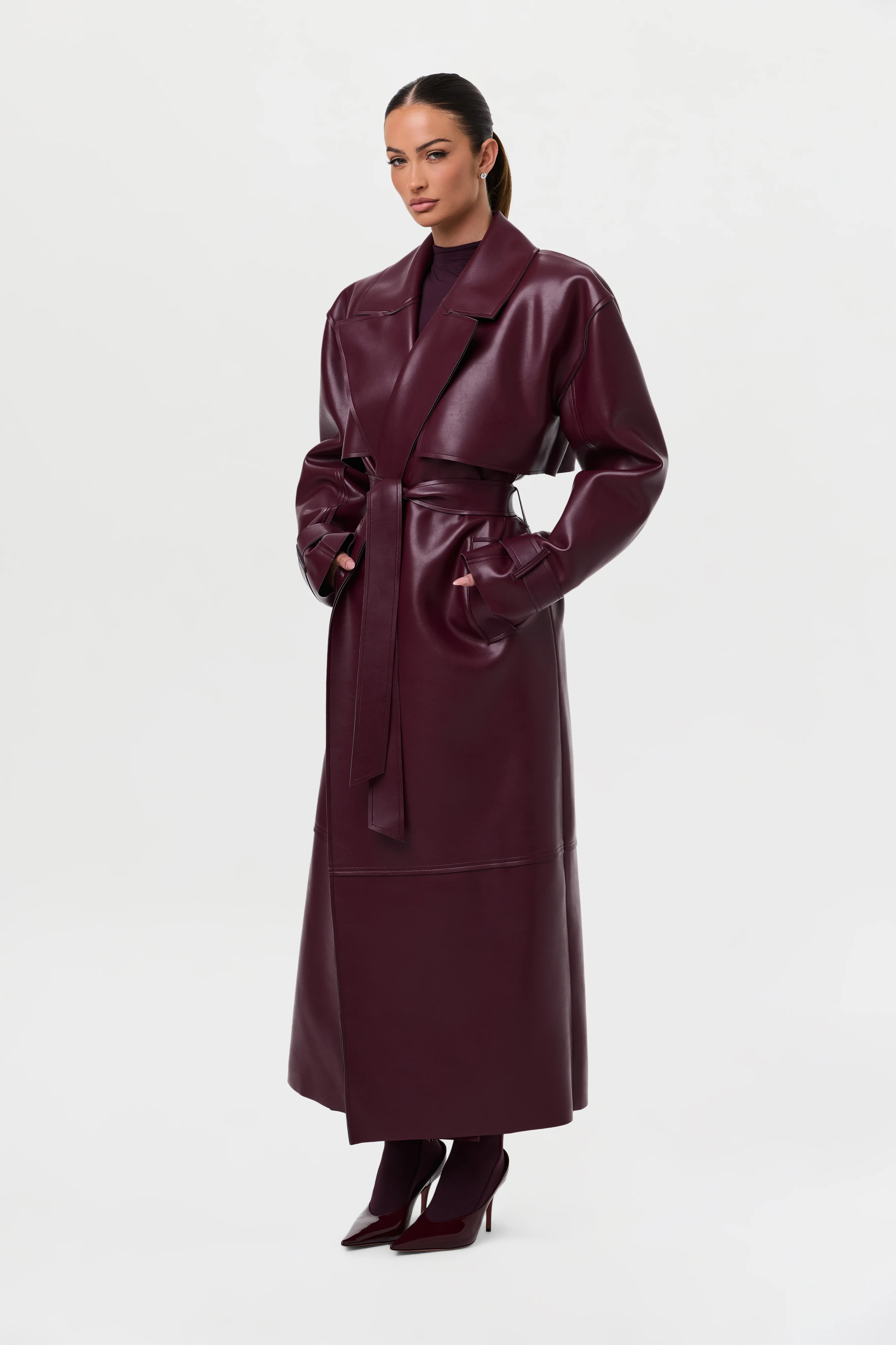 Vegan Leather Trench Coat - Image 59