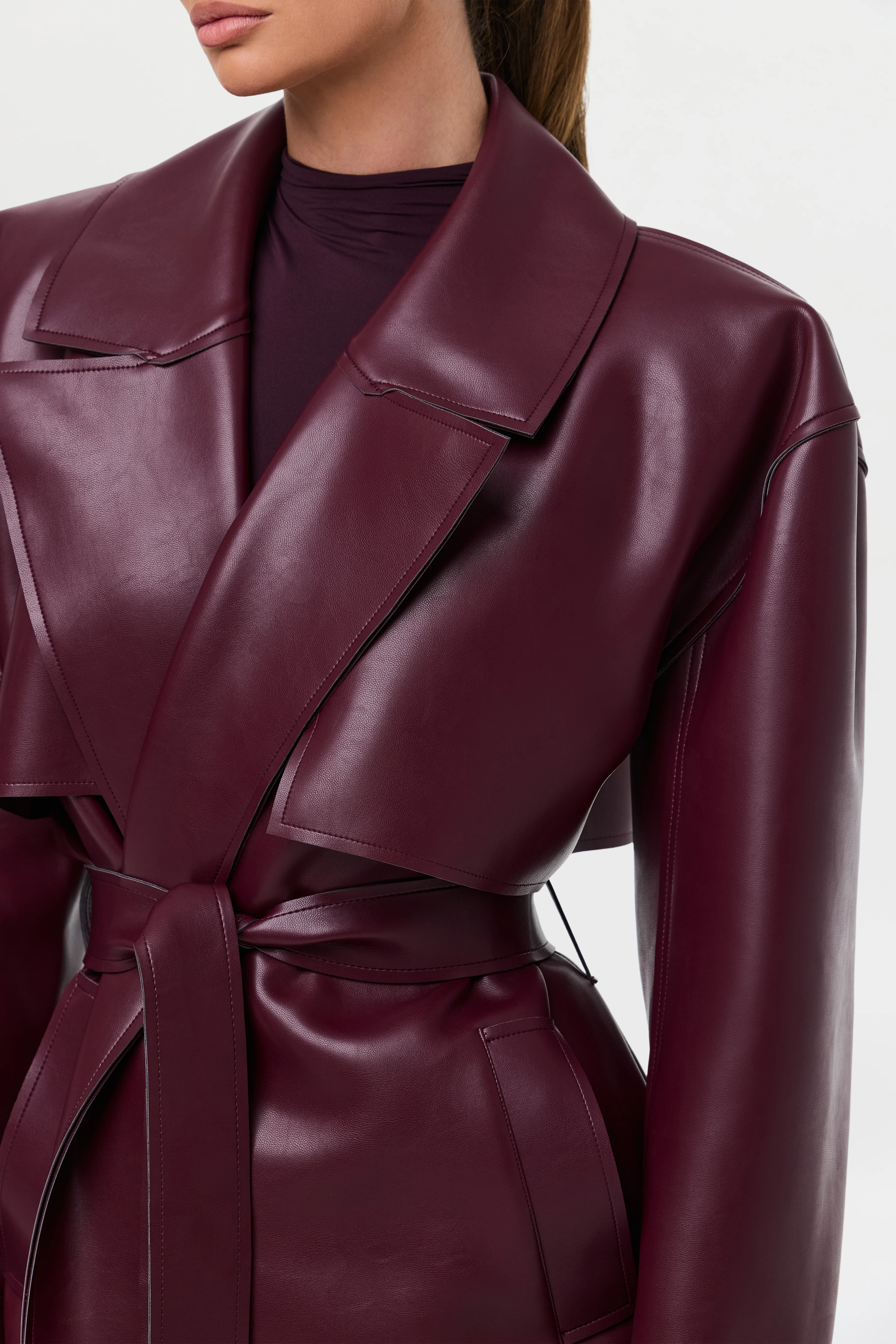 Vegan Leather Trench Coat - Image 60