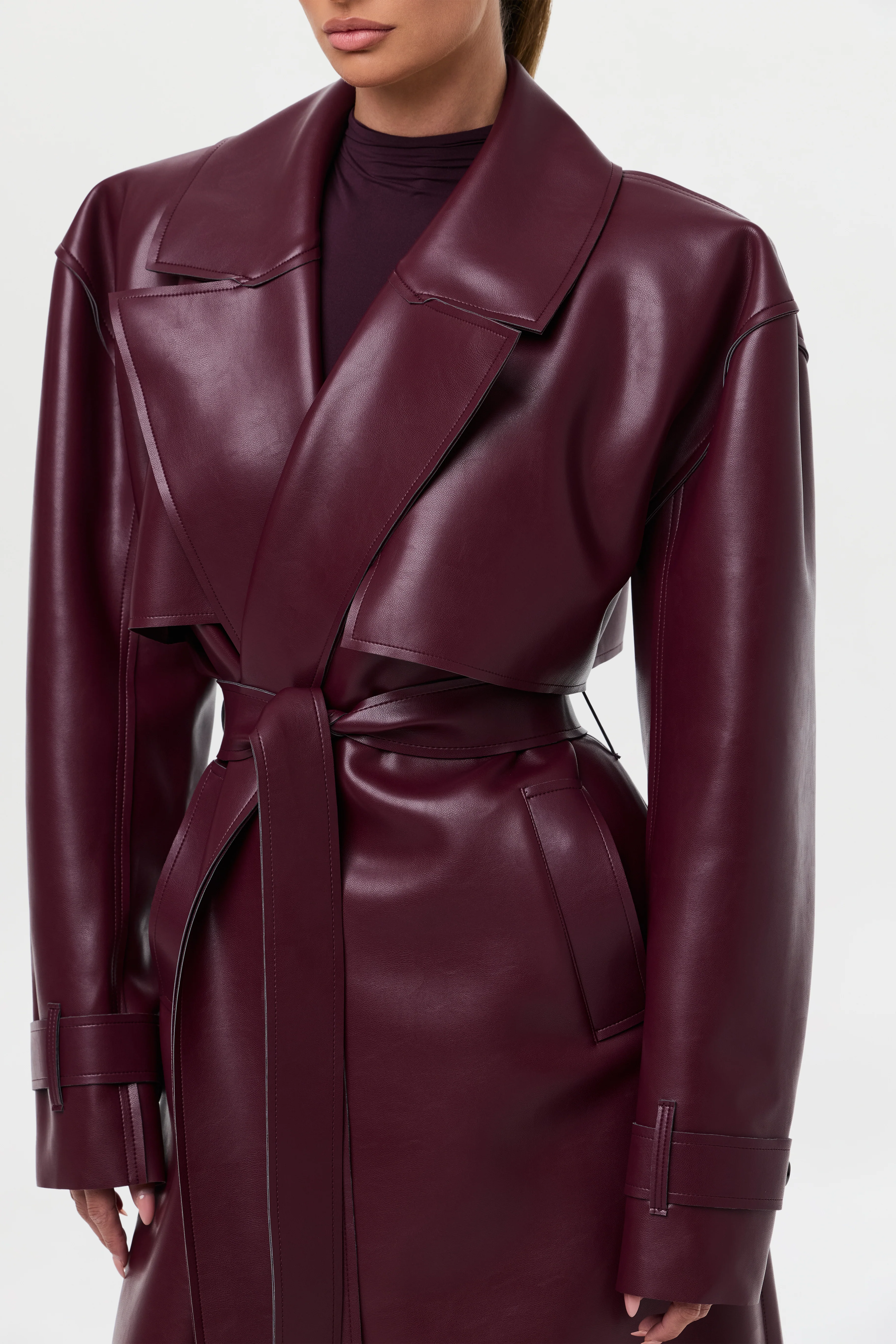 Vegan Leather Trench Coat - Image 61