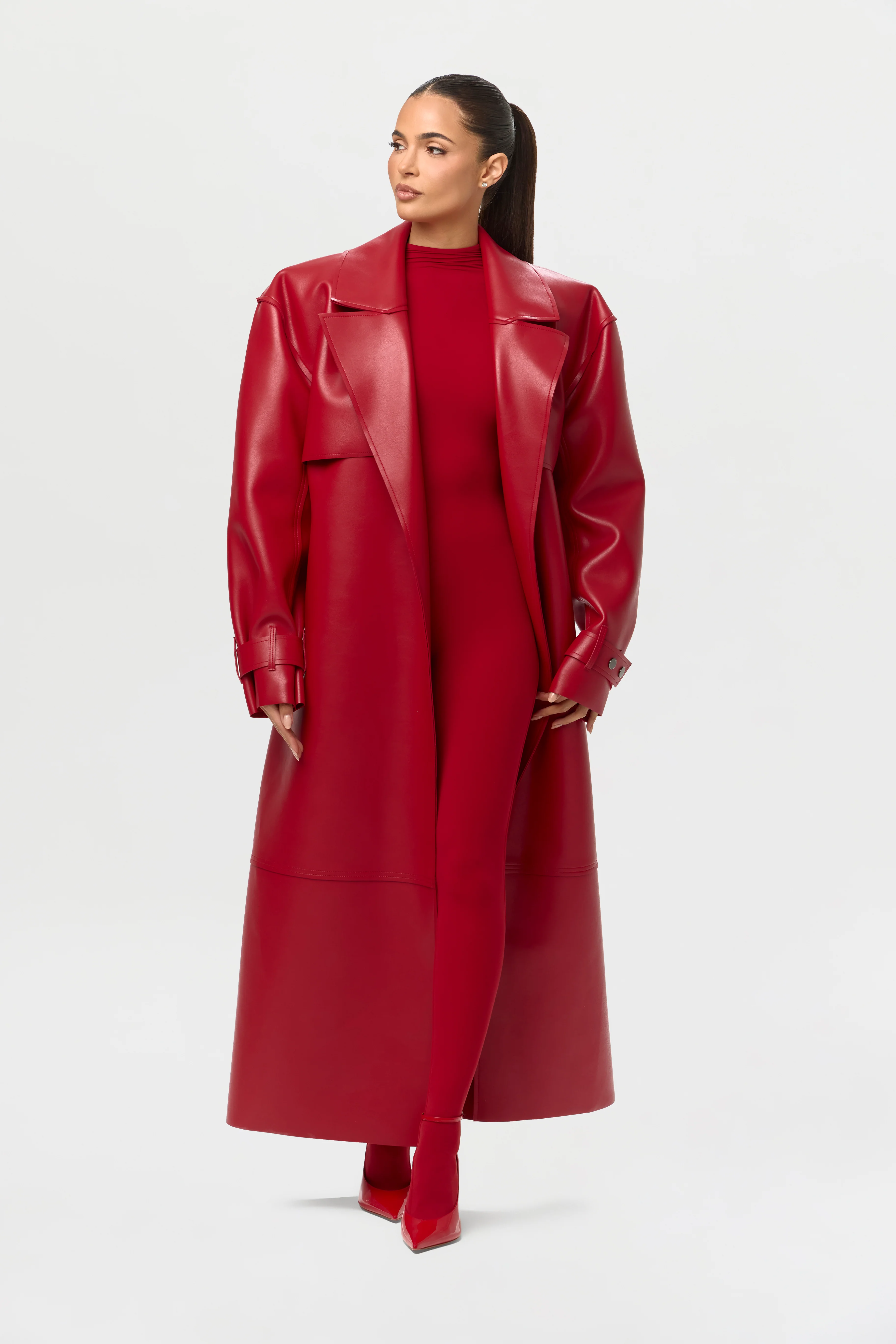 Vegan Leather Trench Coat - Image 9